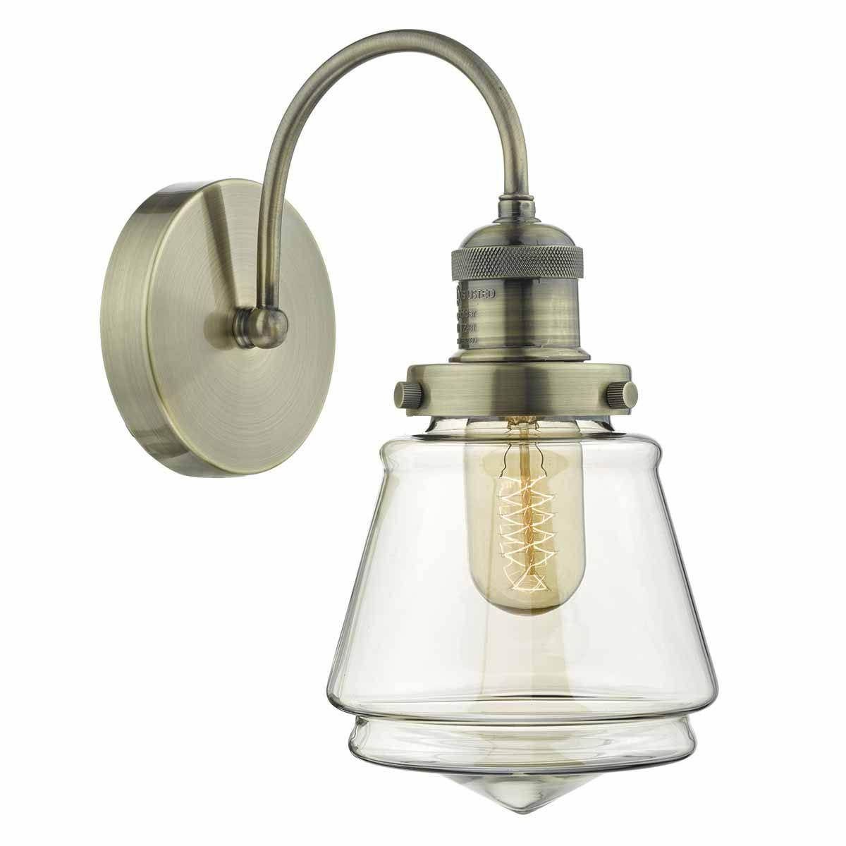 Dar Curtis Wall Light Antique Brass & Champagne Glass - Cusack Lighting