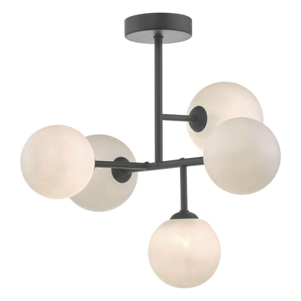 Dar Euan 5lt Semi Flush Black & Opal Glass - Cusack Lighting