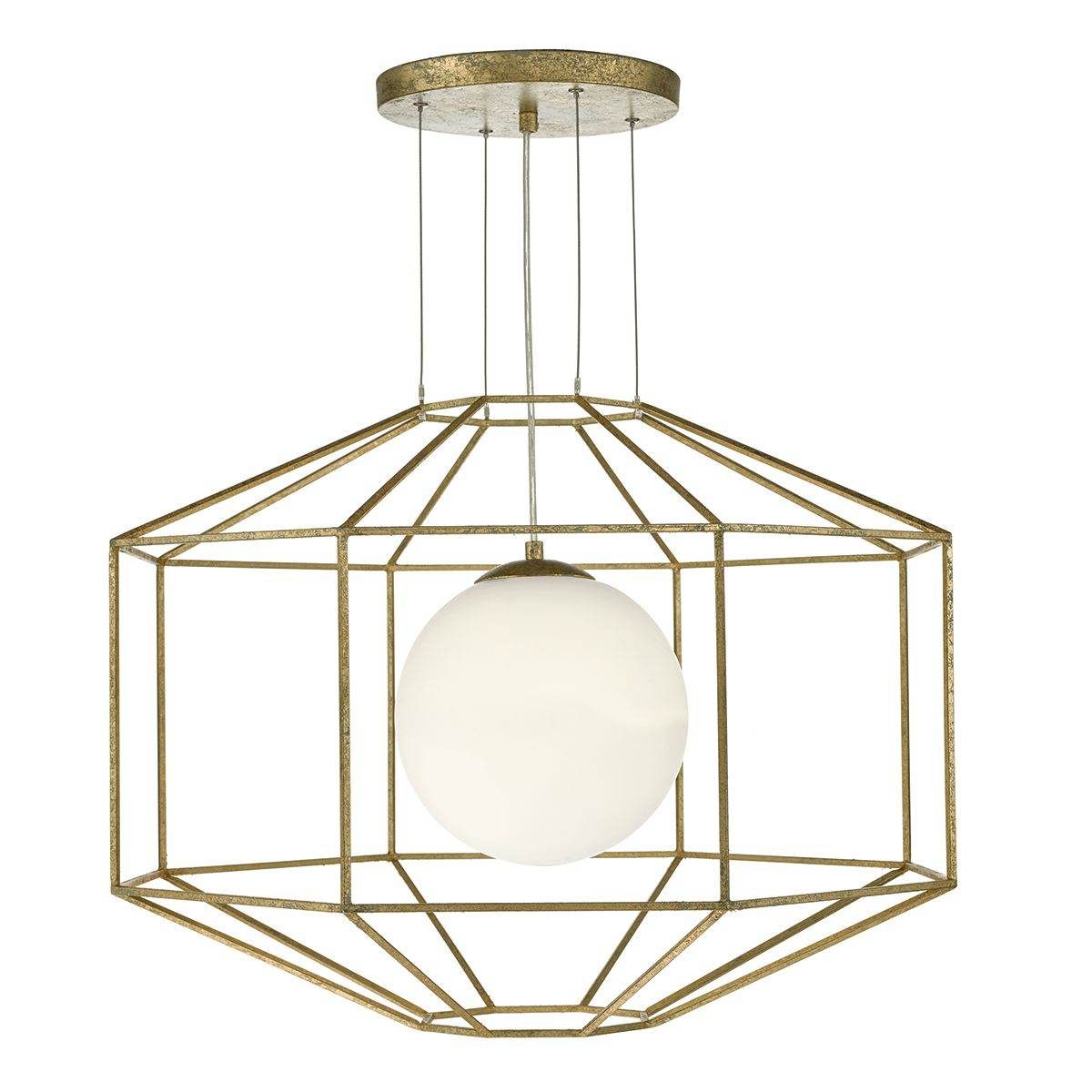 Dar Izmir 1 Light Fitting Hexagonal Old Gold Frame Opal Glass - Cusack Lighting