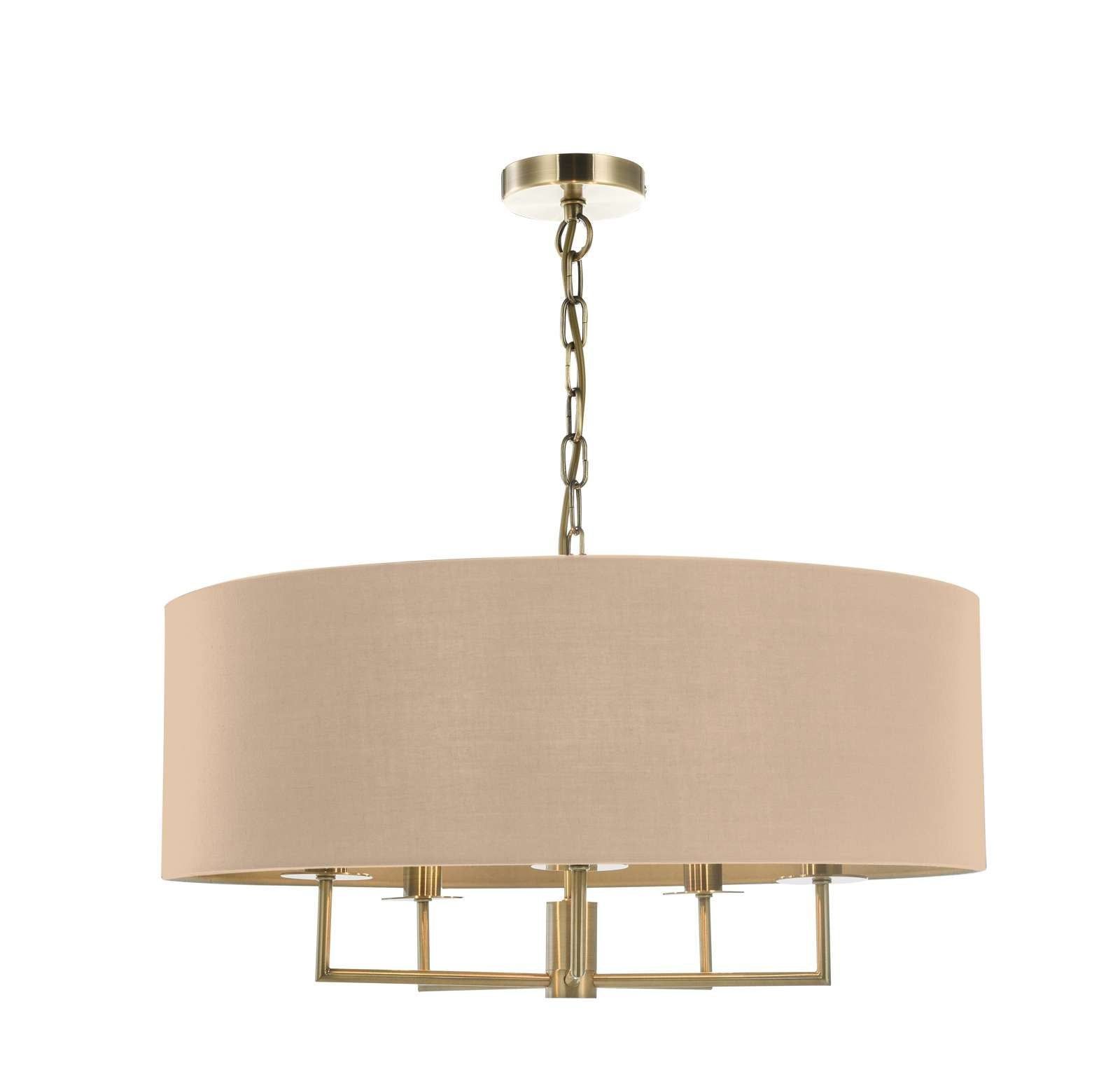 Dar Jamelia 3 Arm Hanging Shade Ceiling Lights - Antique Brass & Taupe Shade Finsish IP20