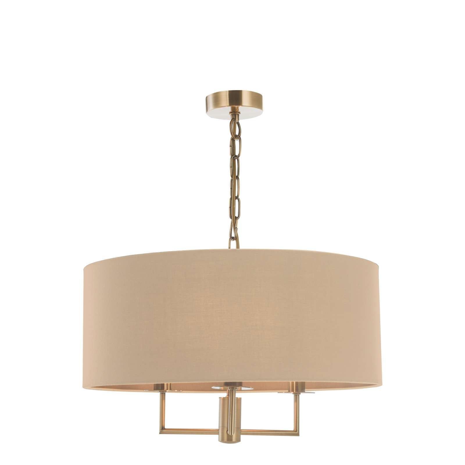 Dar Jamelia 5 Arm Hanging Shade Ceiling Lights - Antique Brass & Taupe Shade Finsish IP20