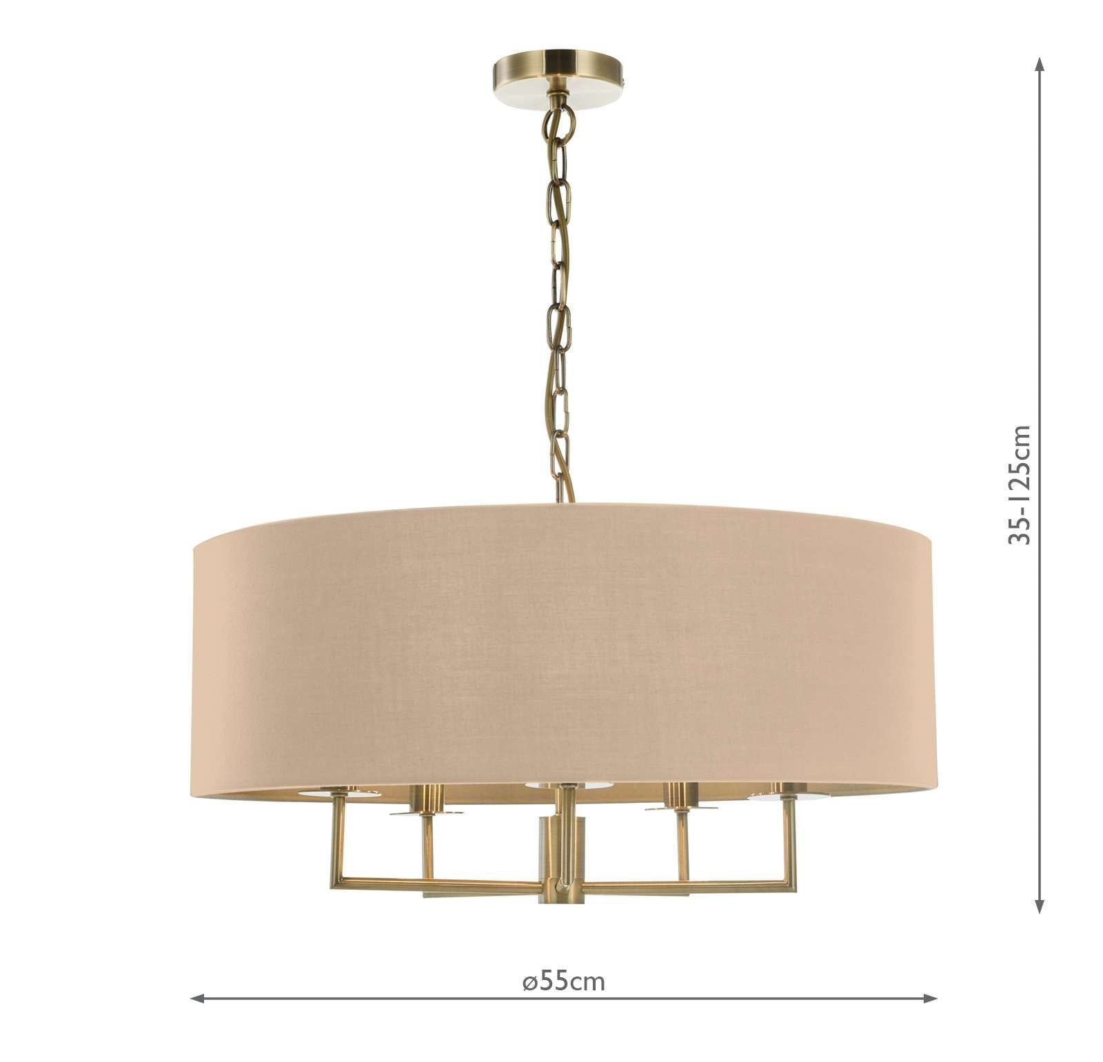 Dar Jamelia 5 Arm Hanging Shade Ceiling Lights - Antique Brass & Taupe Shade Finsish IP20