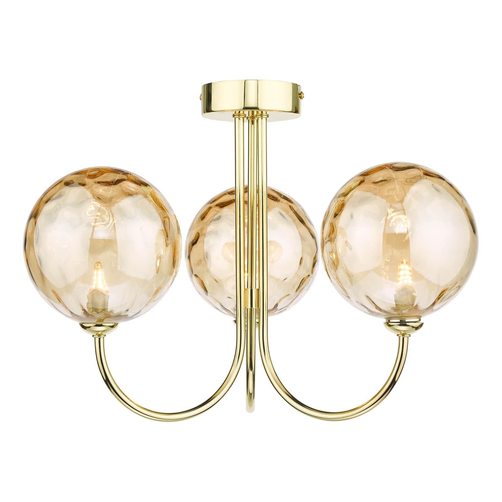 Dar Jared 3Lt Semi Flush Ceiling Light -Polished Gold & Champagne Dimpled Glass Finish, IP20