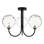 Dar Jared 3Lt Semi Flush Ceiling Light -Matt Black & Clear Dimpled Glass Finish, IP20