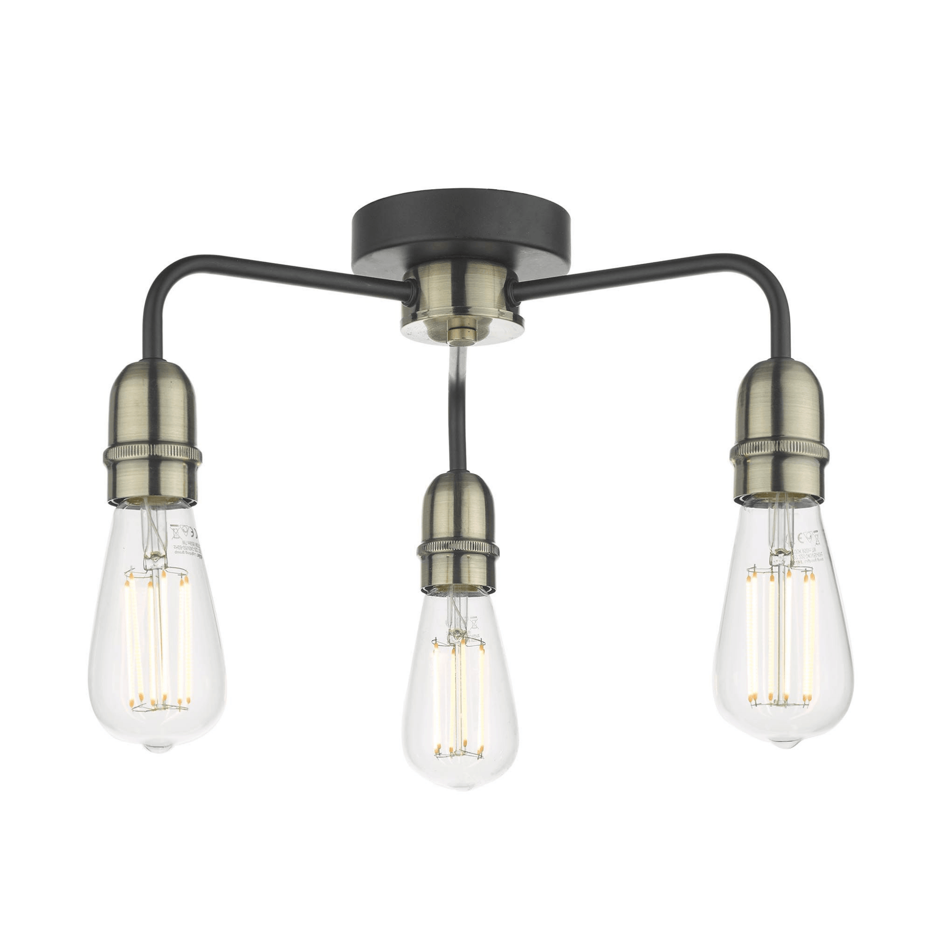 Dar Kiefer 3 Light Flush, Black and Antique Brass - Cusack Lighting