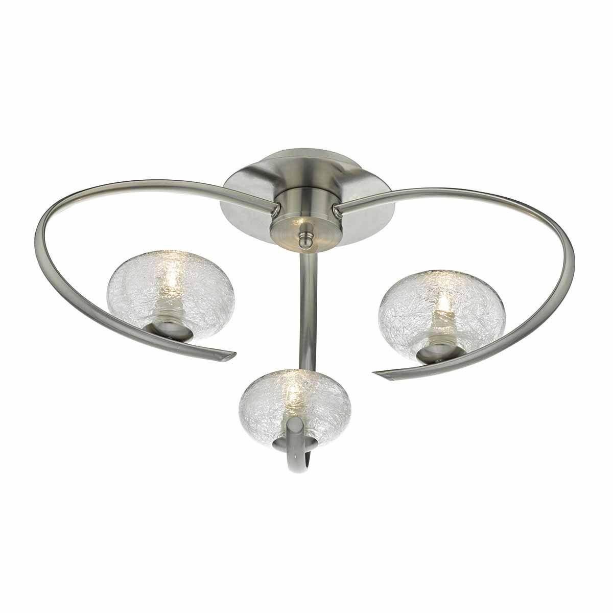 Dar Leighton 3lt Semi Flush Satin Chrome & Sugar Cane Glass - Cusack Lighting