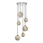 DAR Mikara 6 Light Cluster Fitting Marble Effect Glass & Polished Chrome - Cusack Lighting