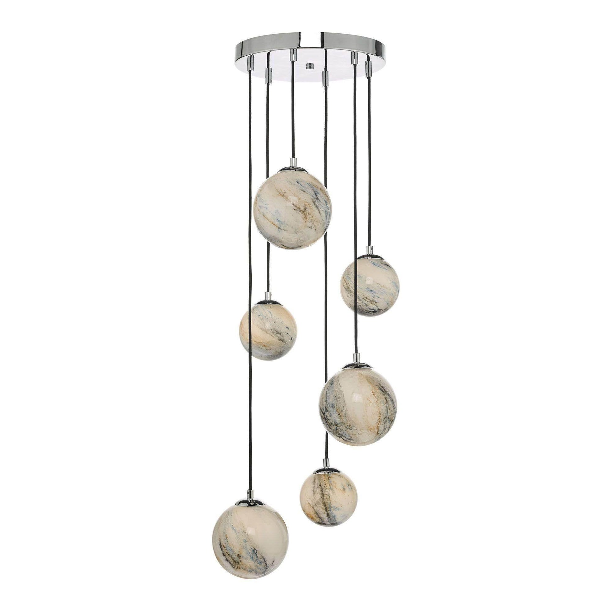 DAR Mikara 6 Light Cluster Fitting Marble Effect Glass & Polished Chrome - Cusack Lighting