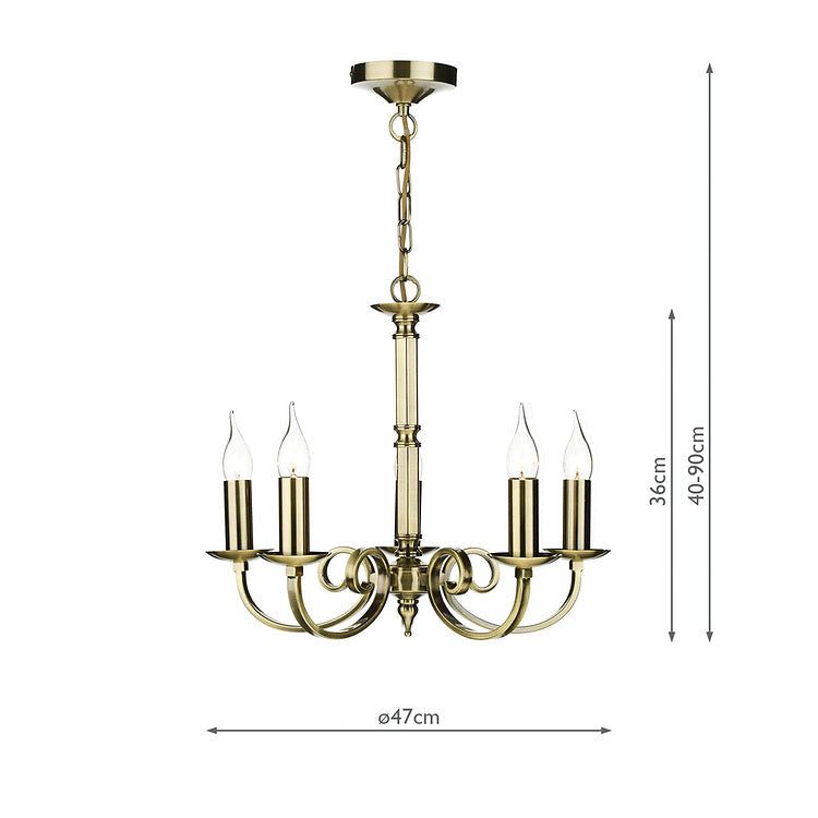 Dar Murray 5Lt Centre Ceiling Light - Antique Brass IP20