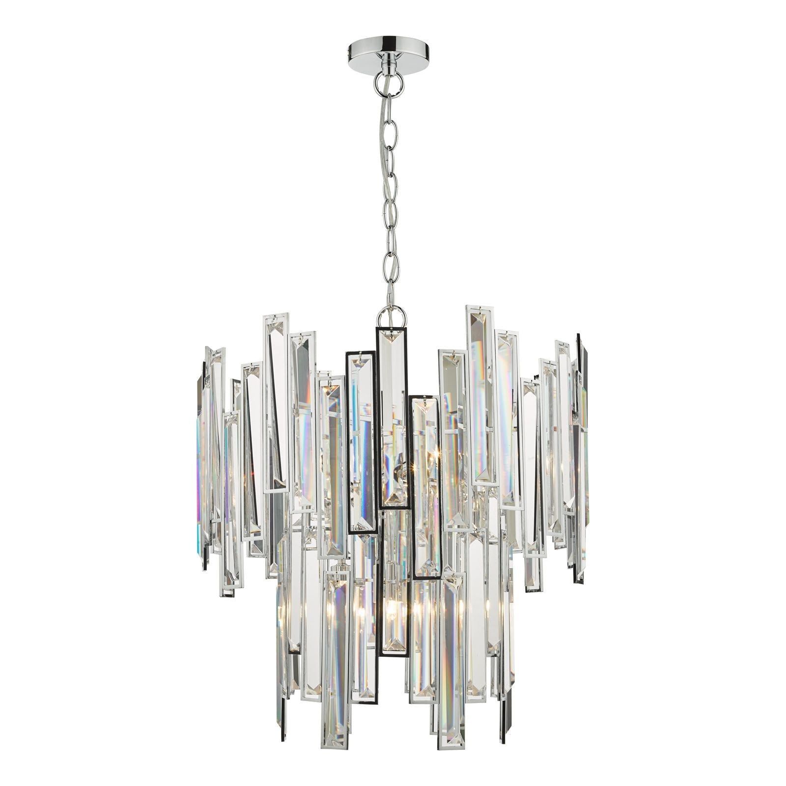 Dar Odile 6 Light Pendant Champagne Crystal Polished Nickel Frame - Cusack Lighting