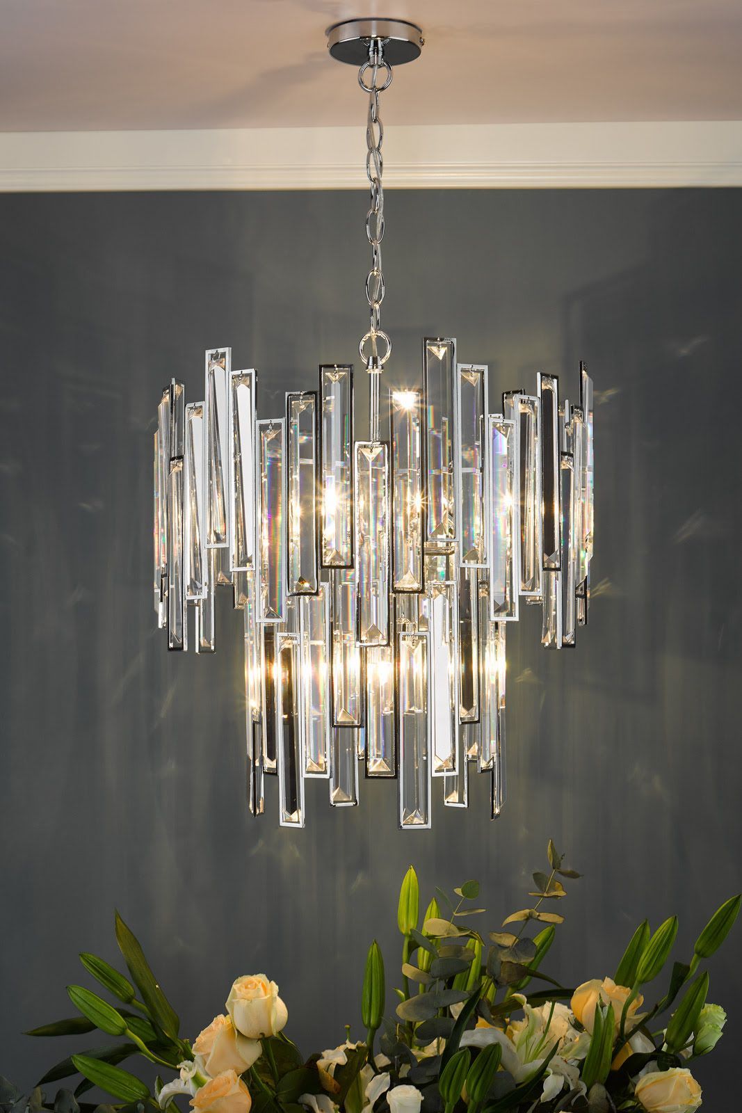 Dar Odile 6 Light Pendant Champagne Crystal Polished Nickel Frame - Cusack Lighting