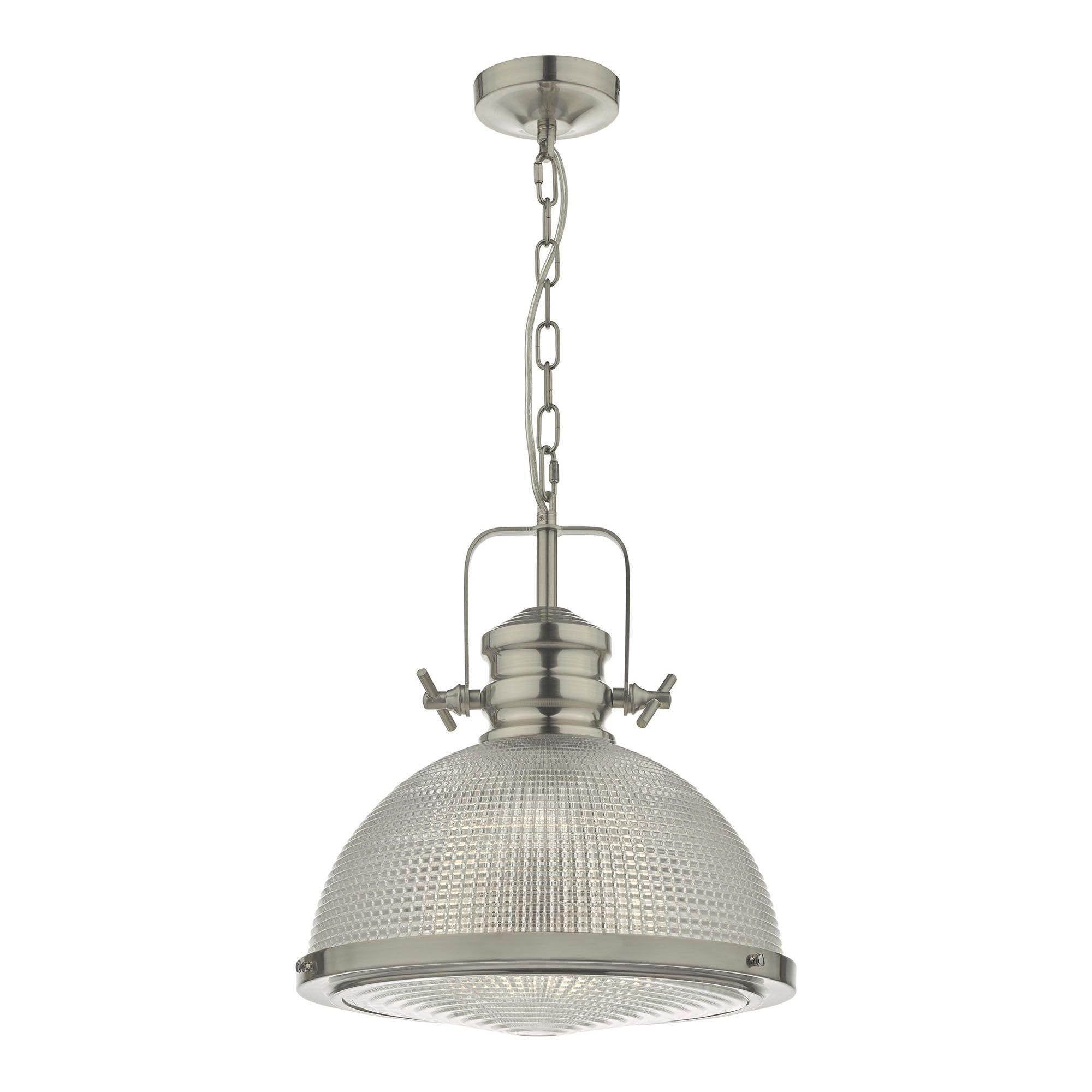 Dar Peyton 1 Light Pendant Satin Nickel And Textured Glass - Cusack Lighting