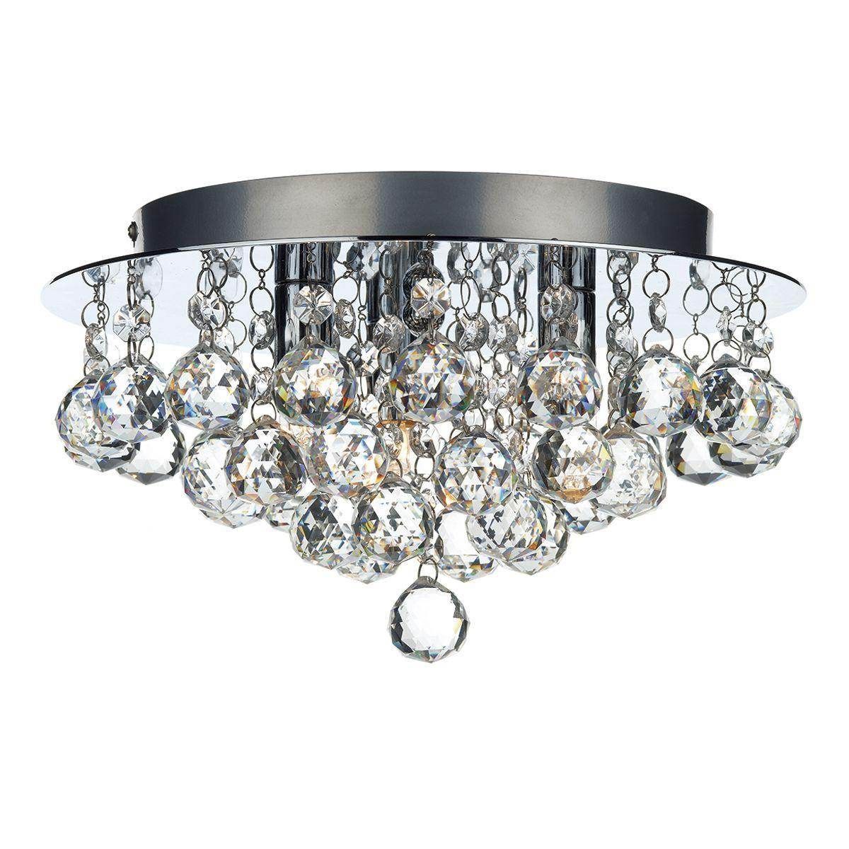 Dar Pluto 3 Light Flush Polished Chrome/Crystal Glass Droppers - Cusack Lighting