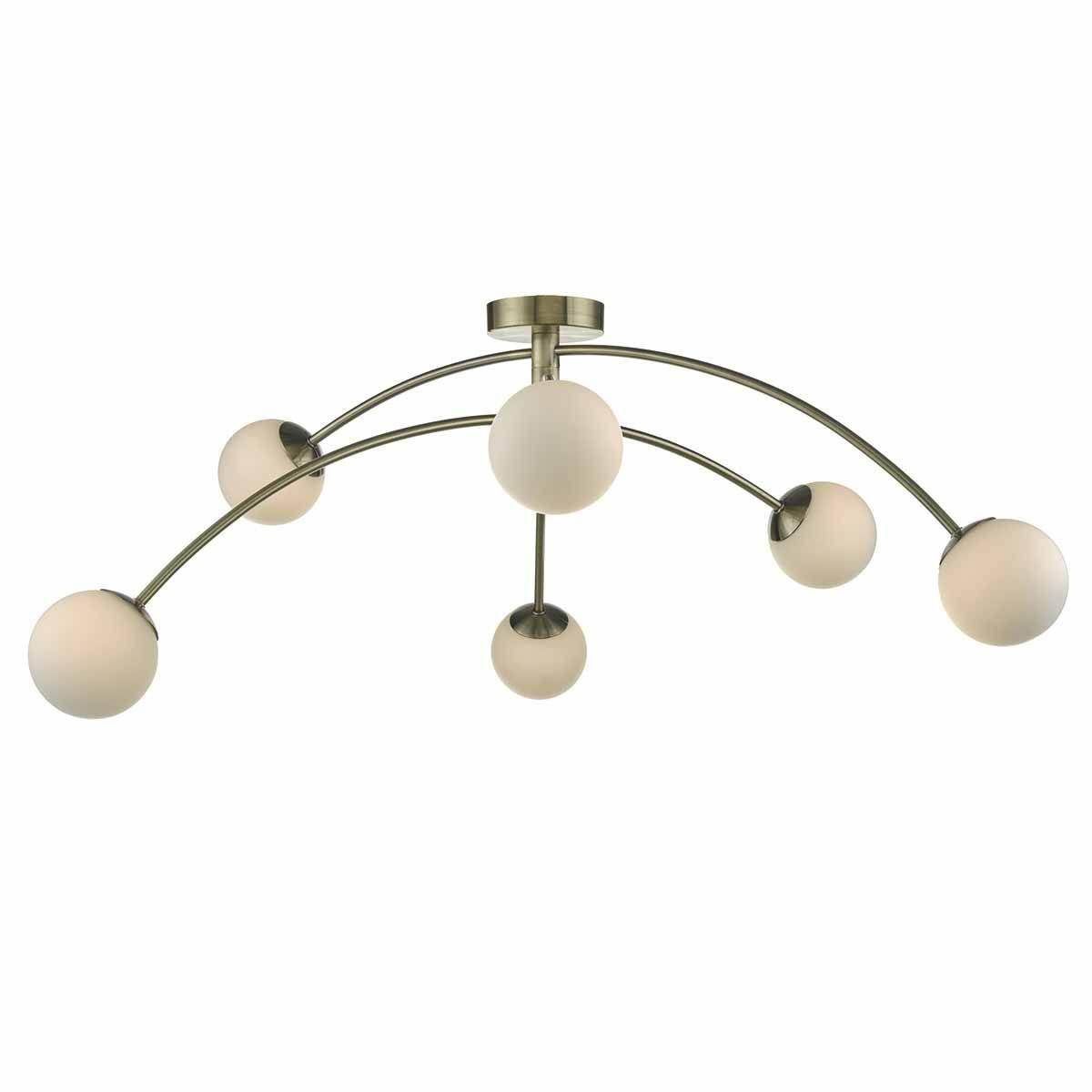 Dar Puglia 6lt Semi Flush Antique Brass & Opal Glass - Cusack Lighting