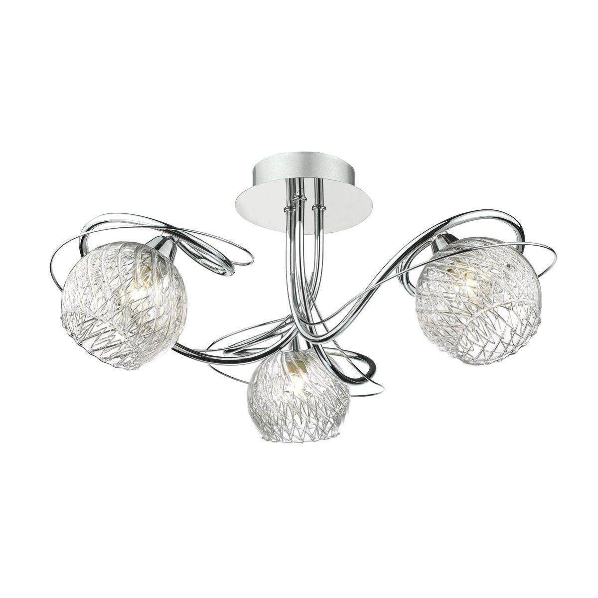 Dar Rehan 3 Light Semi Flush Decorative Glass Polished Chrome Frame - Cusack Lighting