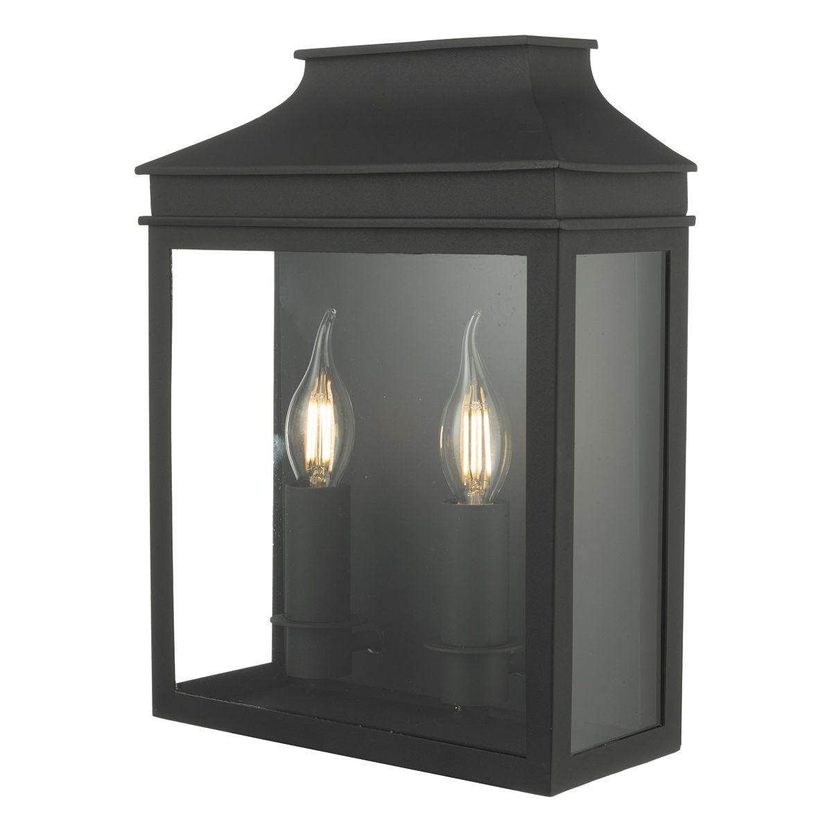 Dar Vapour 2 Light Coach Lantern Wall Light Black IP44 - Cusack Lighting