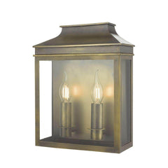 Dar Vapour 2 Light Coach Lantern Wall Light Black/Weathered Brass-Finish IP44