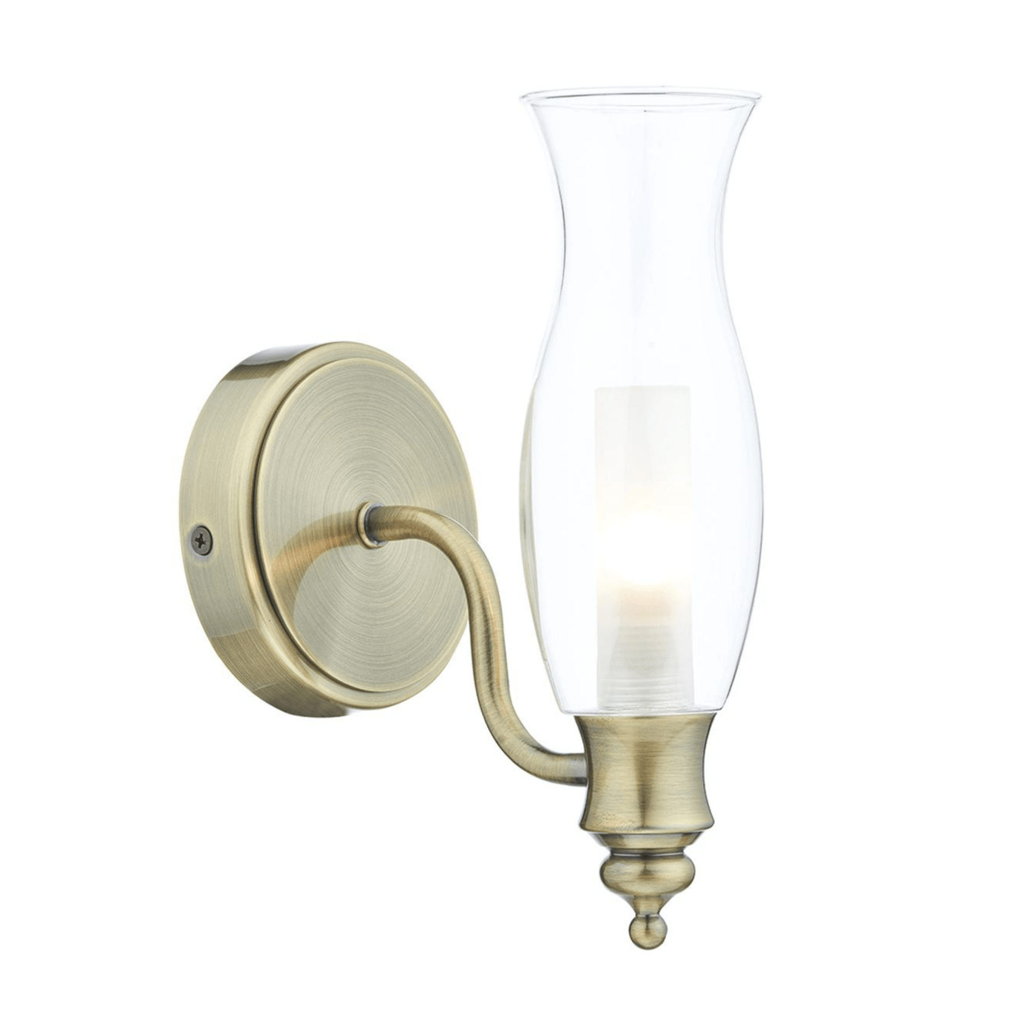 Dar Vestry | 1 Light Bathroom Wall Bracket | Antique Brass/Clear Glass - Cusack Lighting