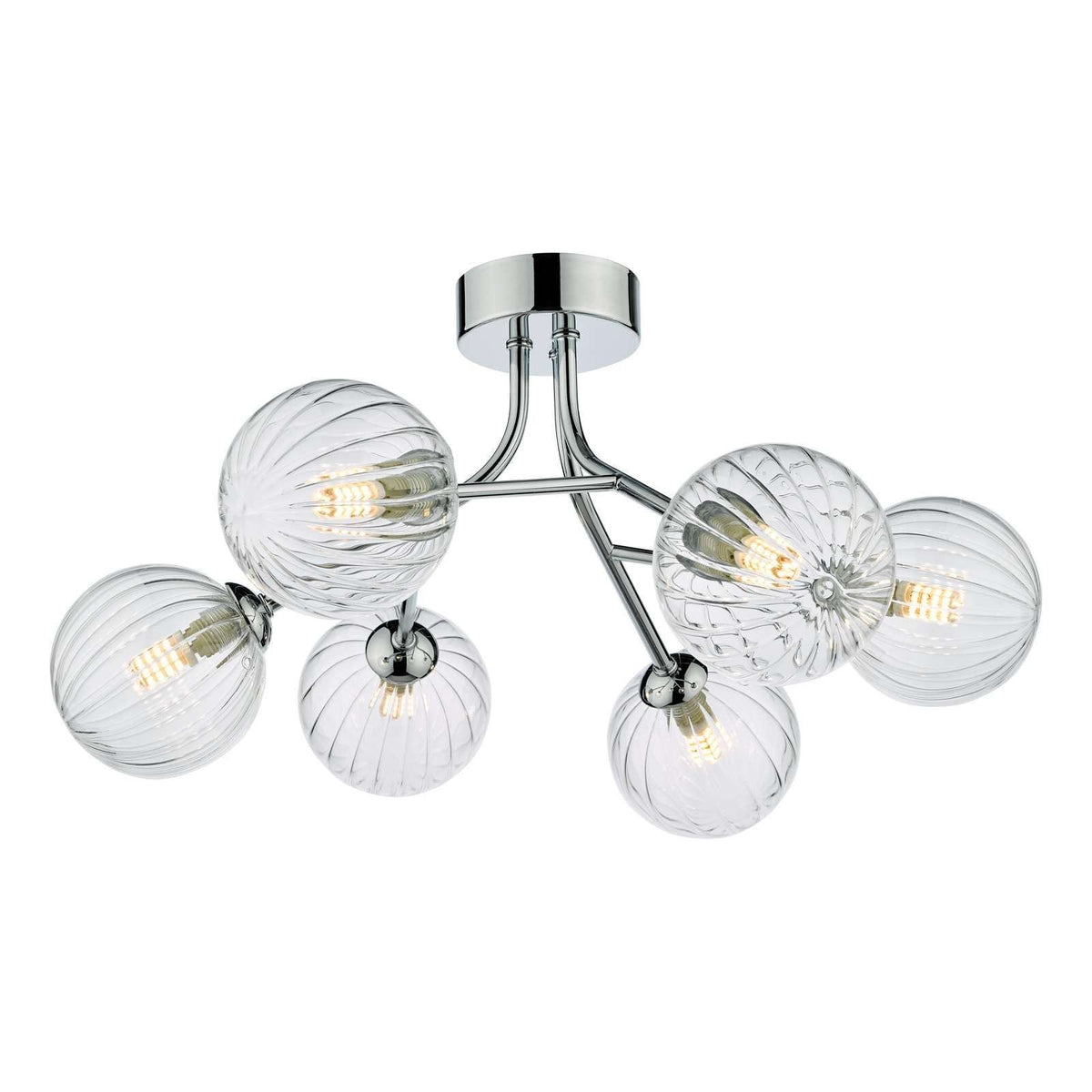 Dar Yiska 6Lt Semi Flush Ceiling Light - Polished Chrome Ribbed Glass Finish, IP20