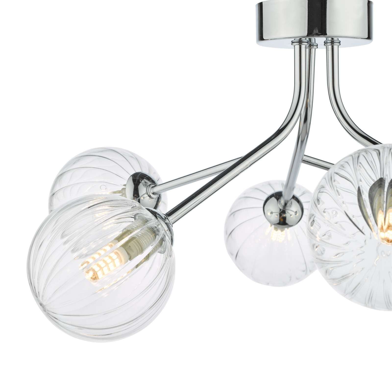 Dar Yiska 6Lt Semi Flush Ceiling Light - Polished Chrome Ribbed Glass Finish, IP20