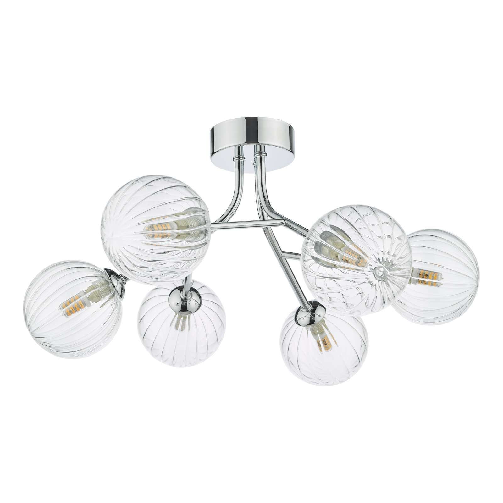 Dar Yiska 6Lt Semi Flush Ceiling Light - Polished Chrome Ribbed Glass Finish, IP20