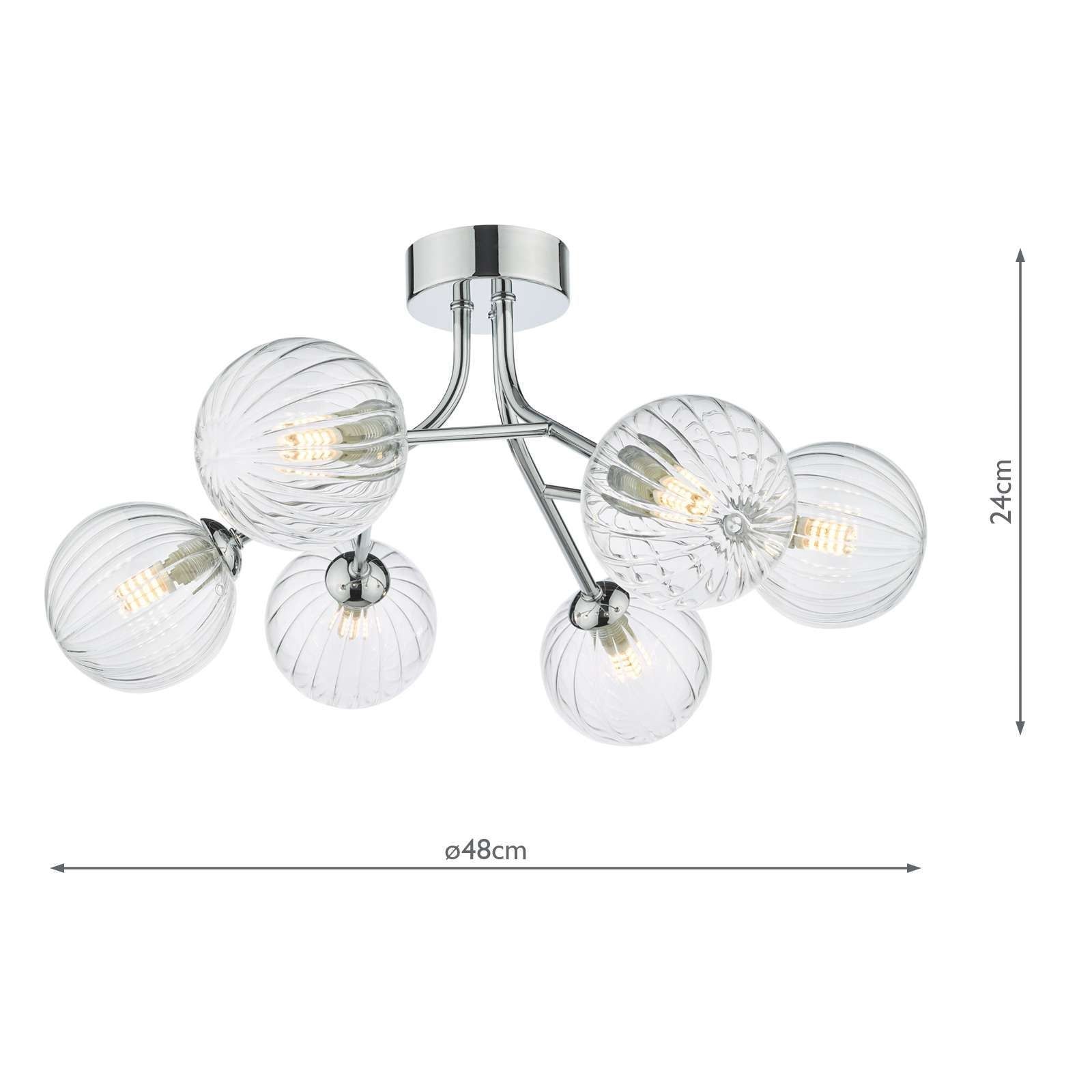 Dar Yiska 6Lt Semi Flush Ceiling Light - Polished Chrome Ribbed Glass Finish, IP20