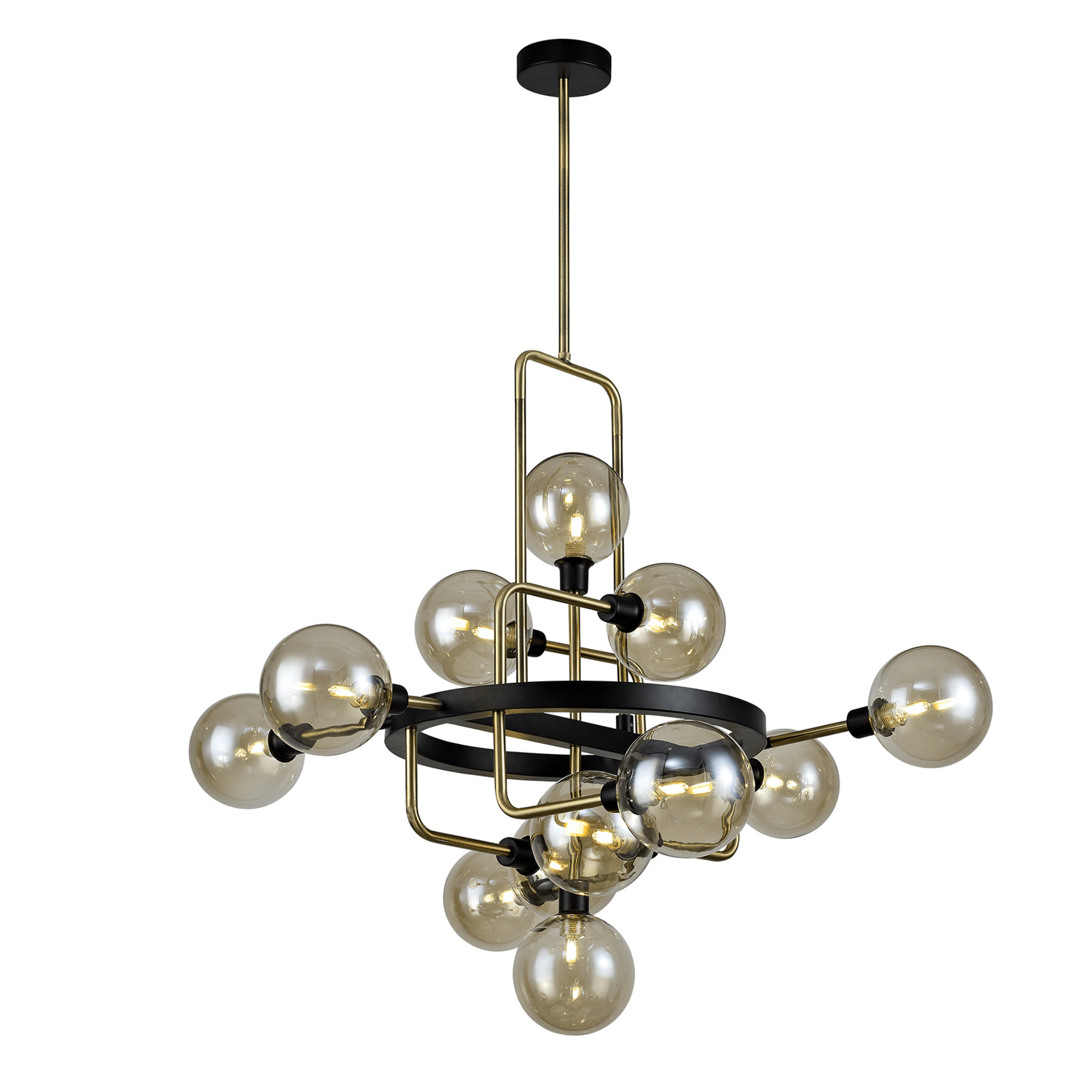 Darcy 12 Lt Matt Black/Antique Brass/Cognac Glass - Cusack Lighting