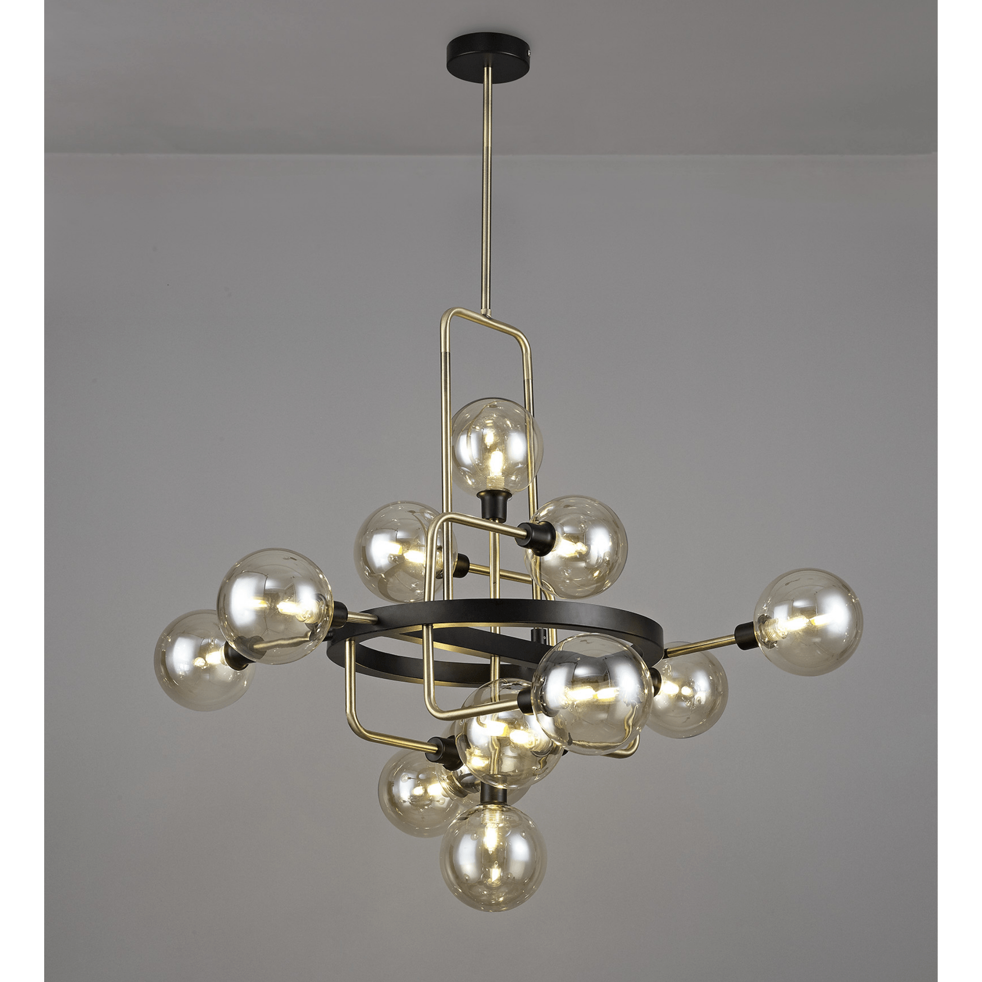 Darcy 12 Lt Matt Black/Antique Brass/Cognac Glass - Cusack Lighting