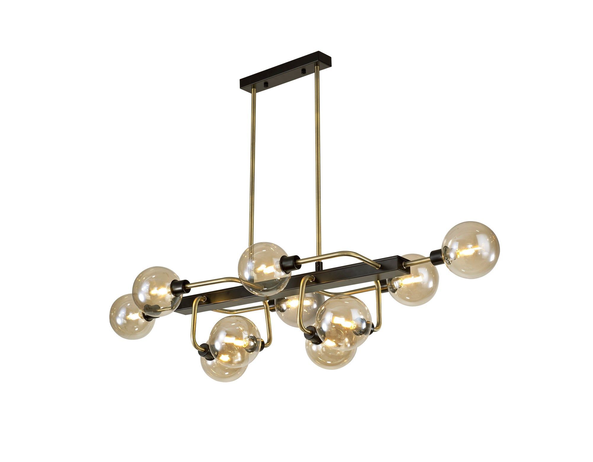 Darcy Fixed Pendant Ceiling, 10 Light G9, Matt Black/Antique Brass/Cognac Glass