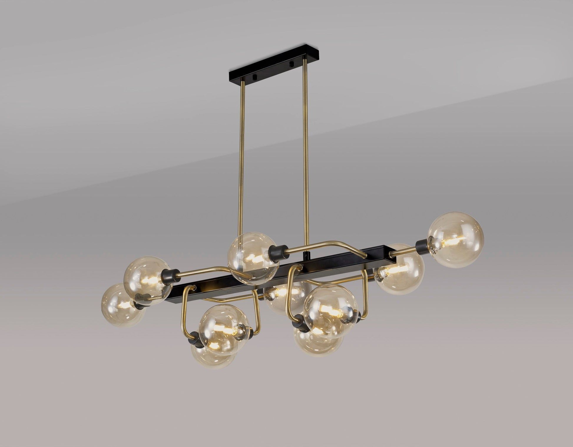 Darcy Fixed Pendant Ceiling, 10 Light G9, Matt Black/Antique Brass/Cognac Glass