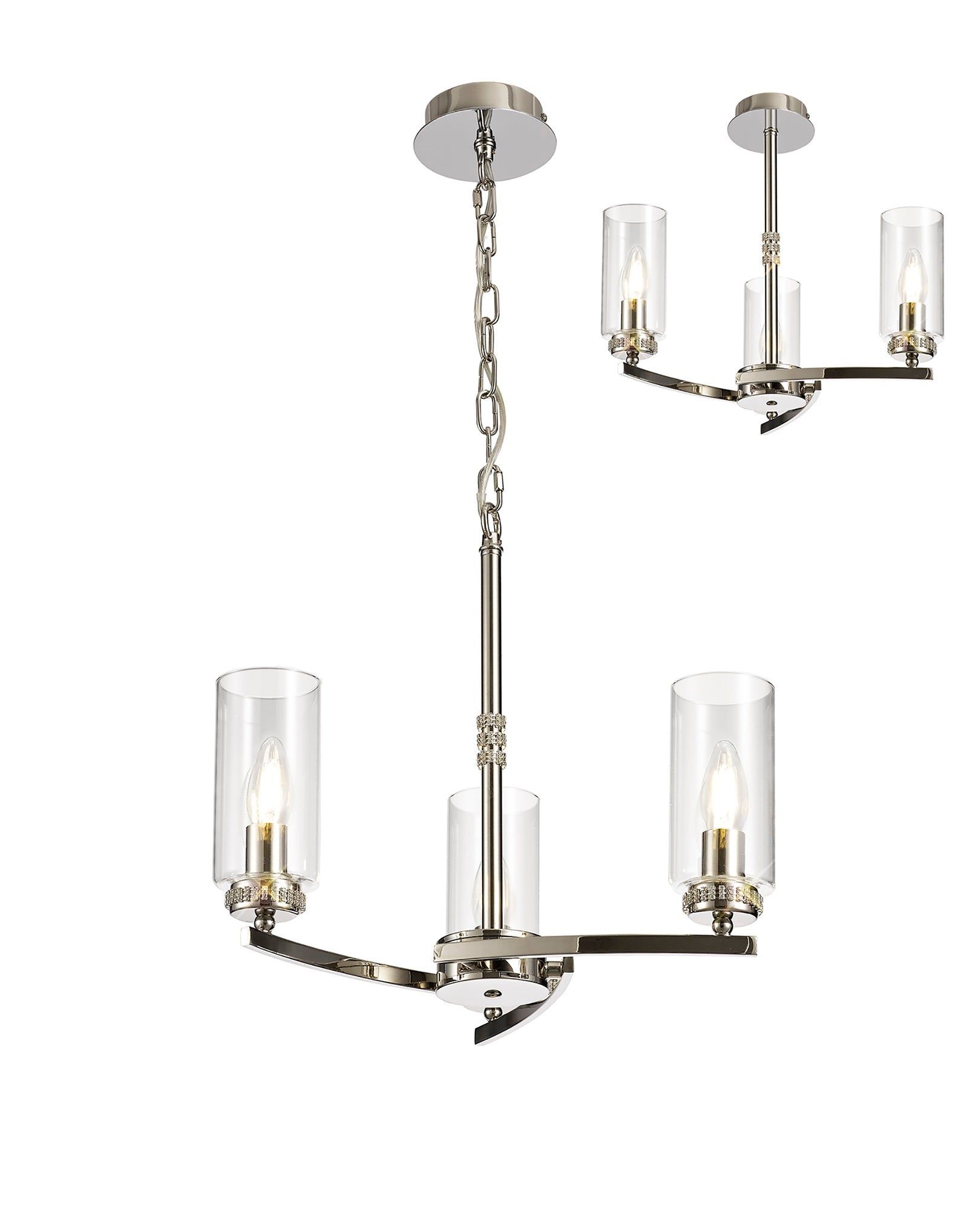 Deck Pendant/Semi Ceiling, 3 x E14, Antique Brass, Polished Gold, Polished Nickel