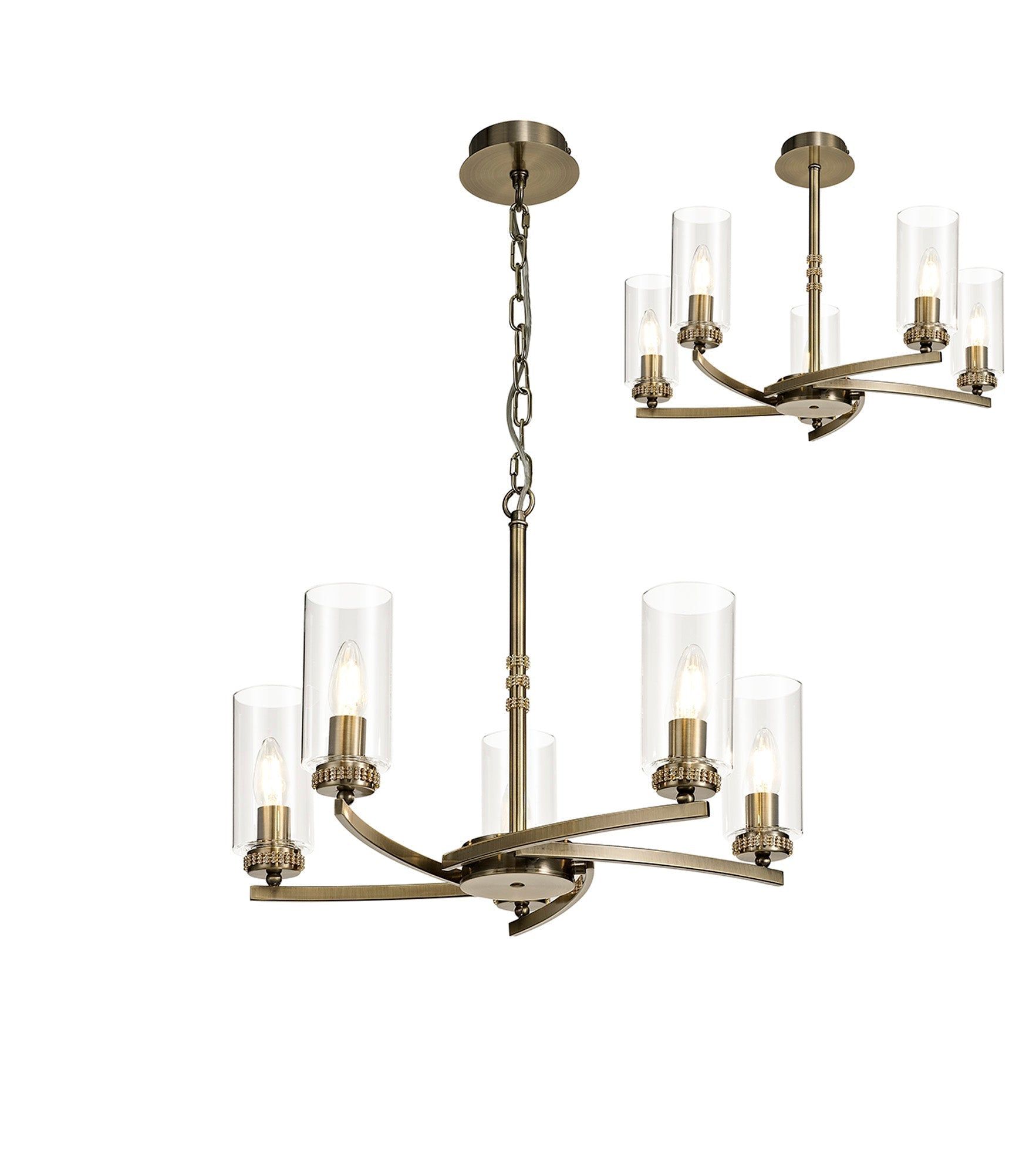 Deck Pendant/Semi Ceiling, 5 x E14, Antique Brass, Polished Nickel, Polished Gold 
