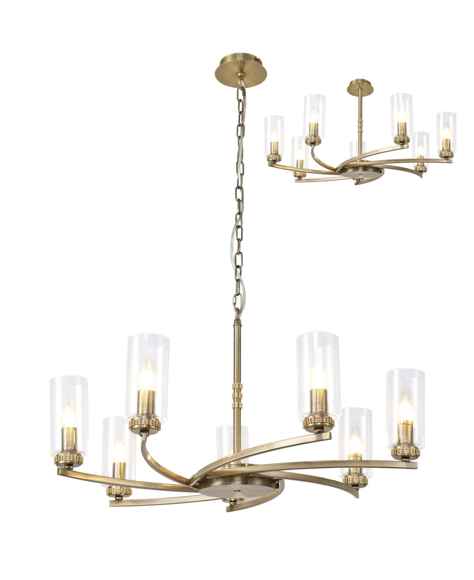 Deck Pendant/Semi Ceiling, 7 x E14, Antique Brass, Polished Nickel, Polished Gold