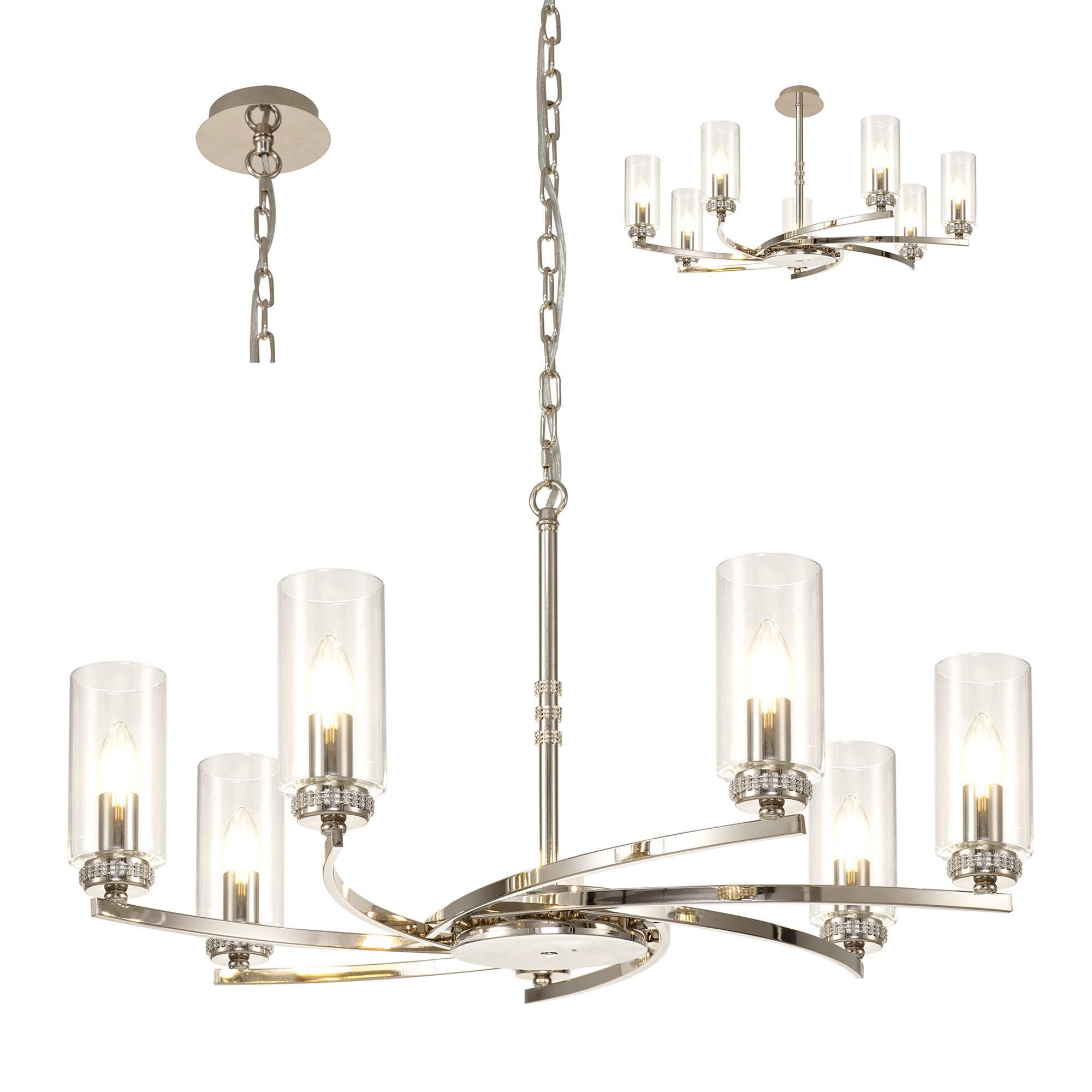 Deck Pendant/Semi Ceiling, 7 x E14, Antique Brass, Polished Nickel, Polished Gold