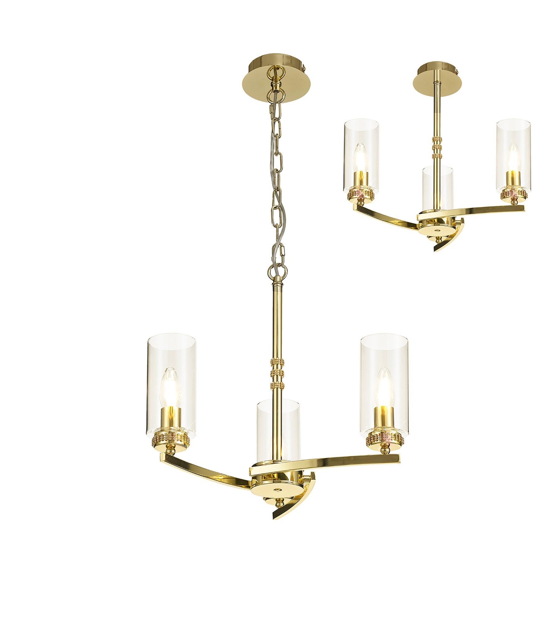 Deck Pendant/Semi Ceiling, 3 x E14, Antique Brass, Polished Gold, Polished Nickel