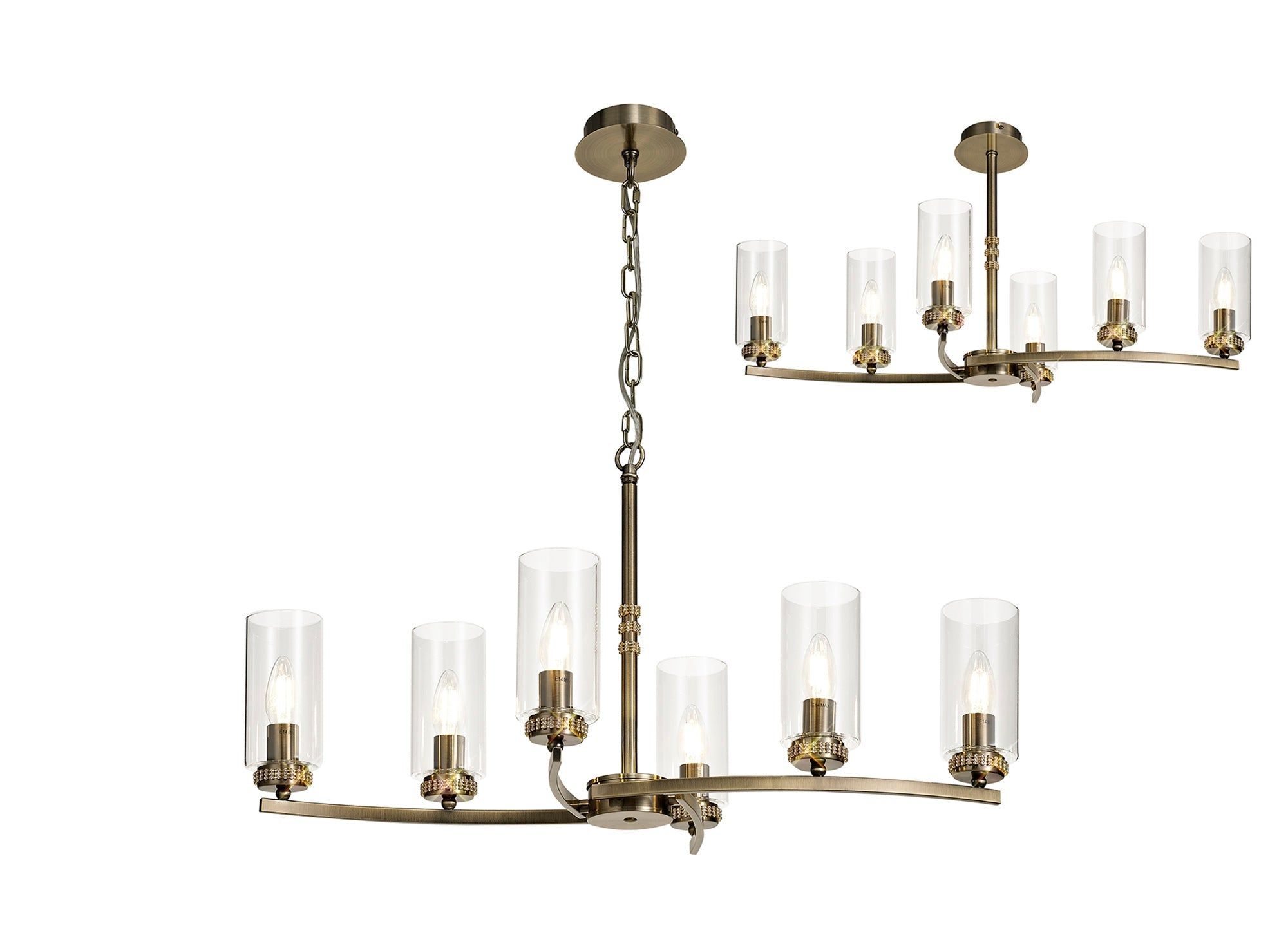 Deck Rectangular Pendant/Semi Ceiling, 6 x E14, Antique Brass, Polished Nickel, Polished Gold
