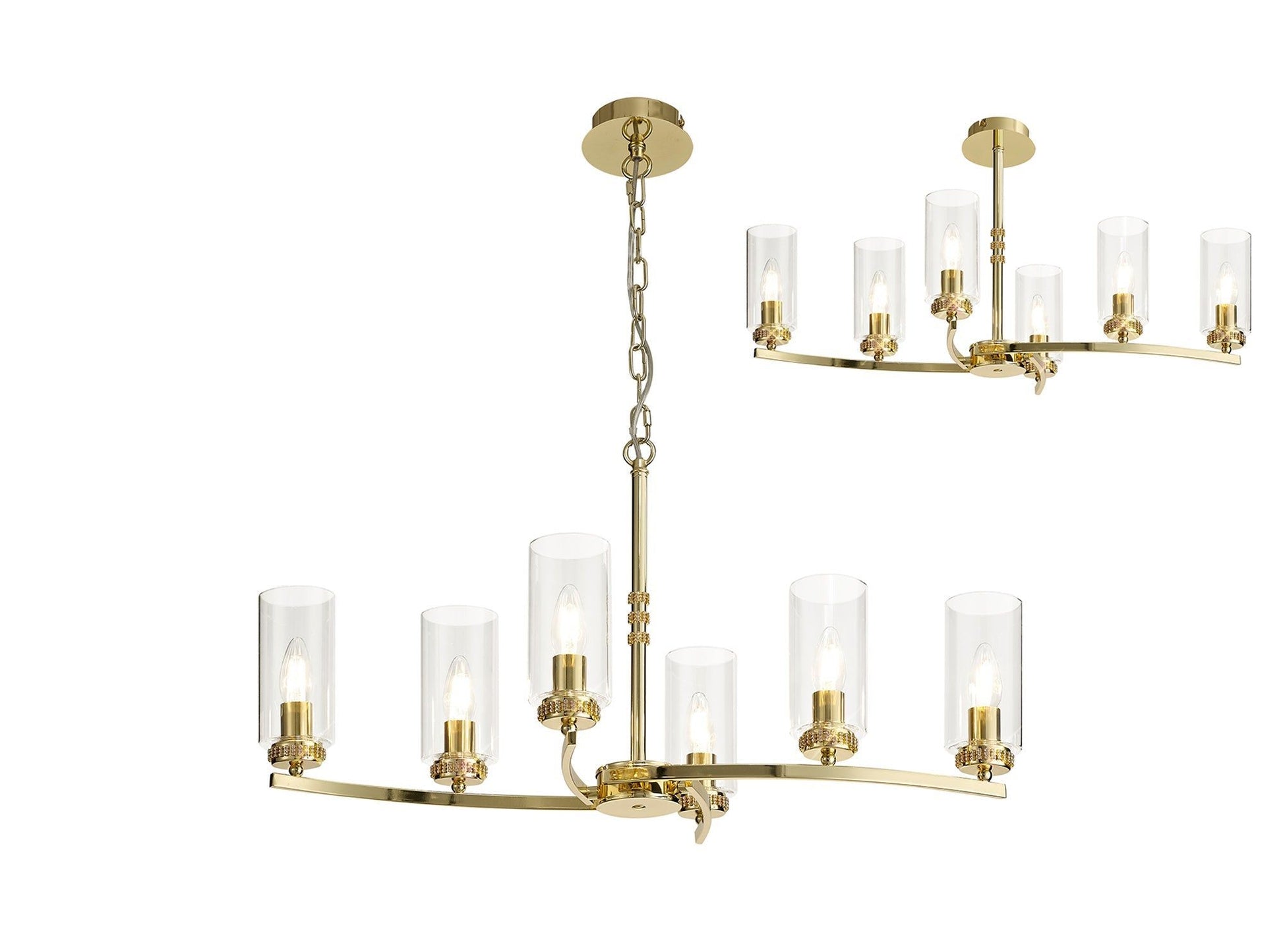 Deck Rectangular Pendant/Semi Ceiling, 6 x E14, Antique Brass, Polished Nickel, Polished Gold