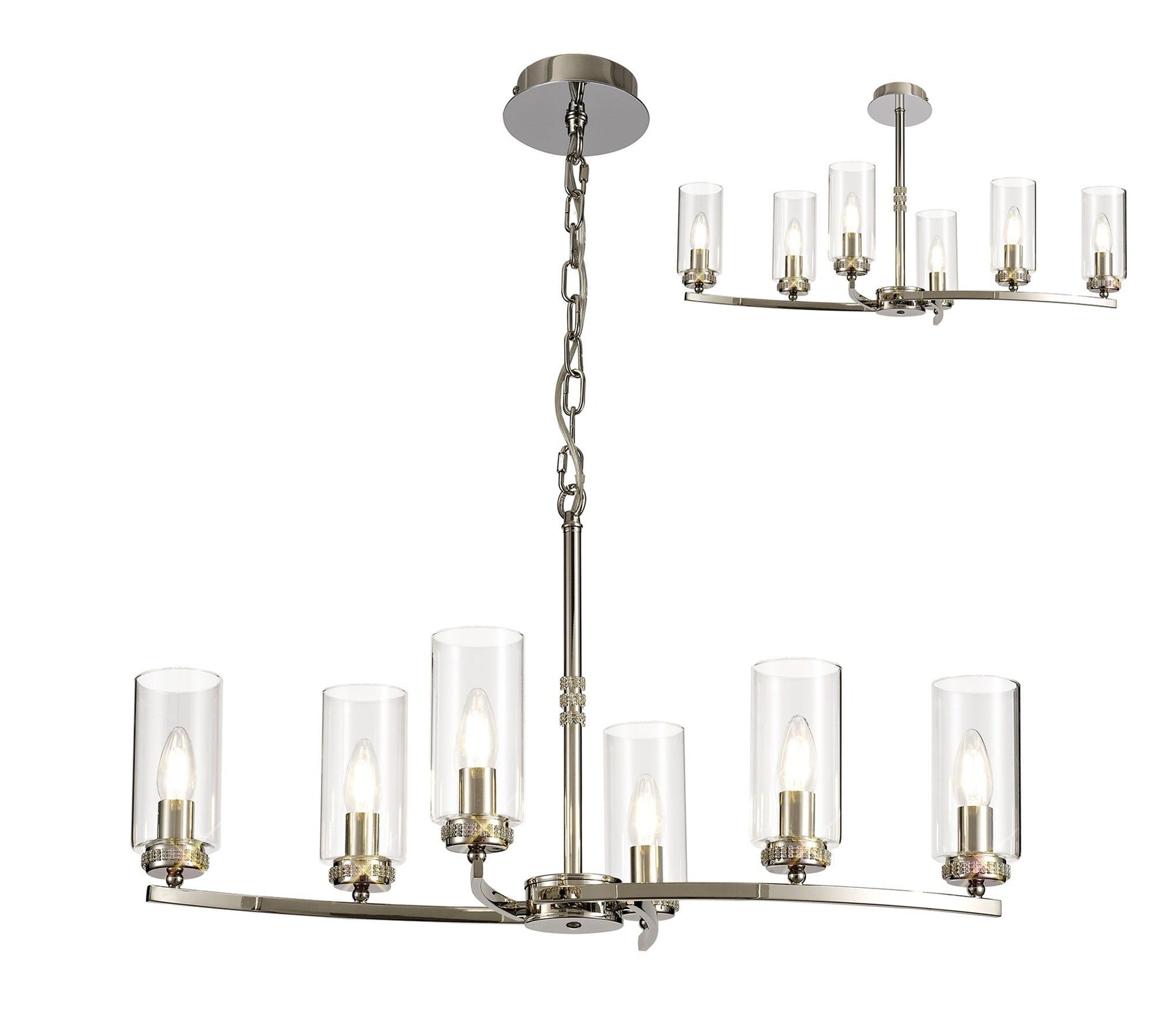 Deck Rectangular Pendant/Semi Ceiling, 6 x E14, Antique Brass, Polished Nickel, Polished Gold