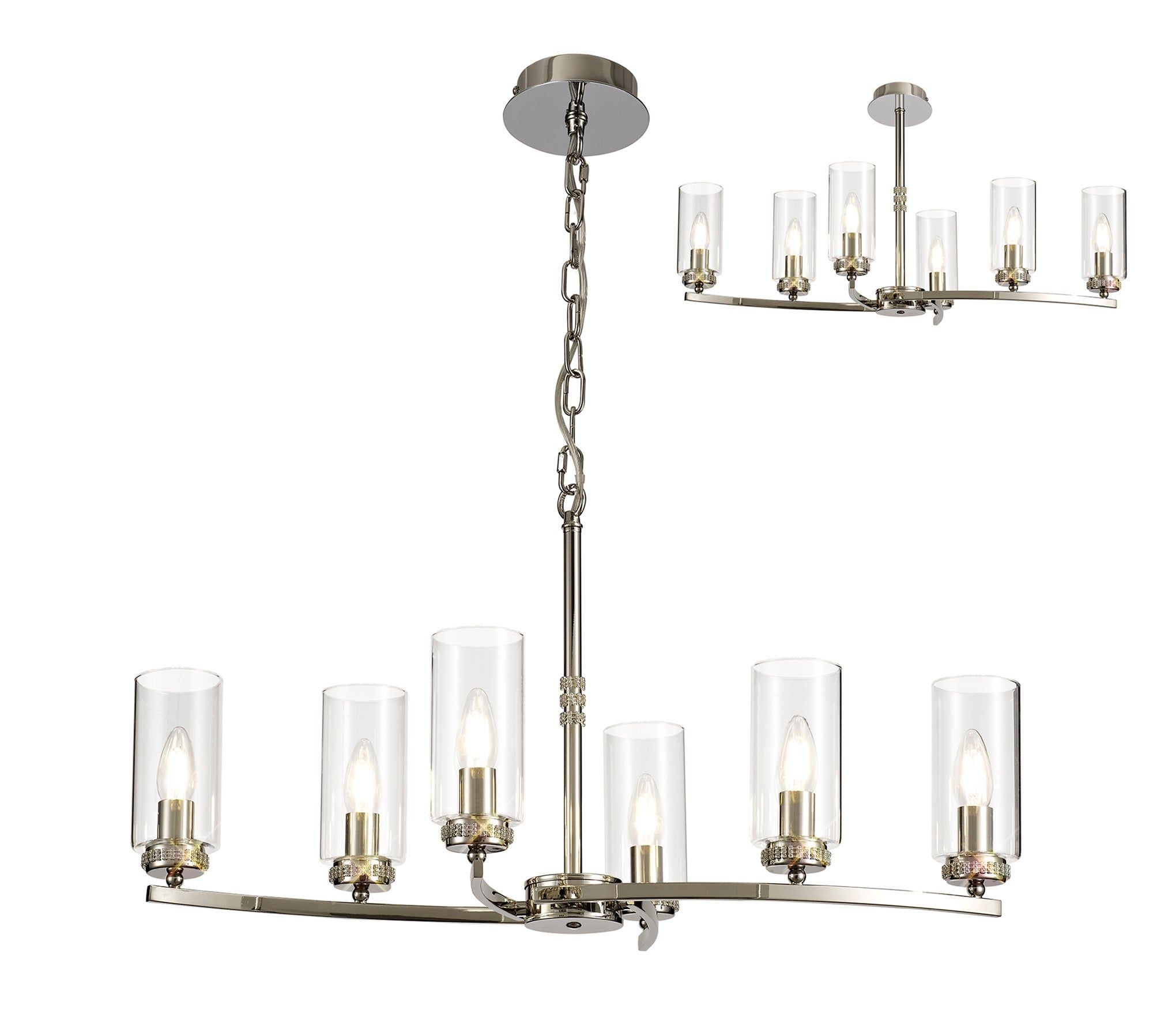 Deck Rectangular Pendant/Semi Ceiling, 6 x E14, Antique Brass, Polished Nickel, Polished Gold