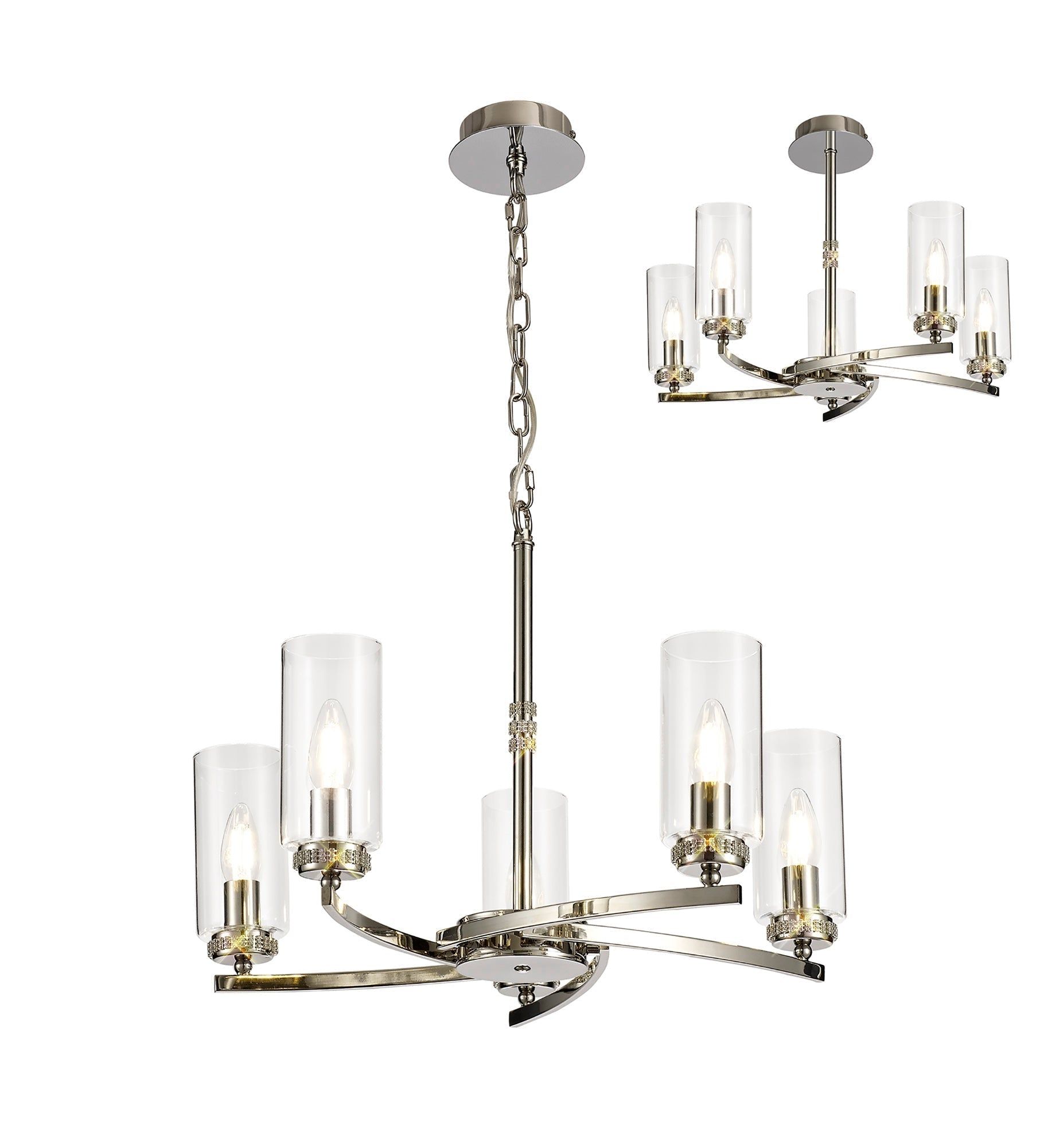 Deck Pendant/Semi Ceiling, 5 x E14, Antique Brass, Polished Nickel, Polished Gold 