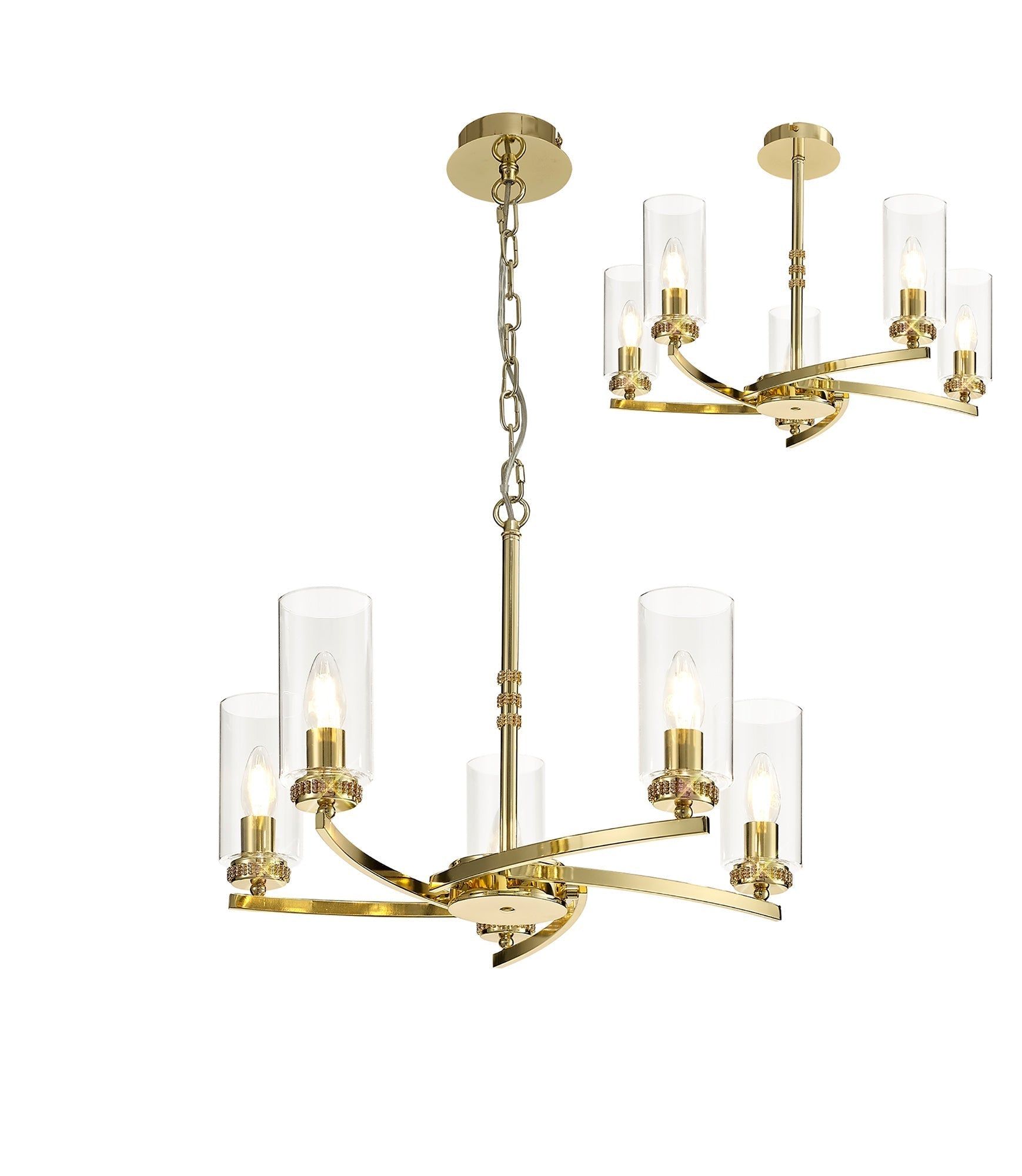 Deck Pendant/Semi Ceiling, 5 x E14, Antique Brass, Polished Nickel, Polished Gold 