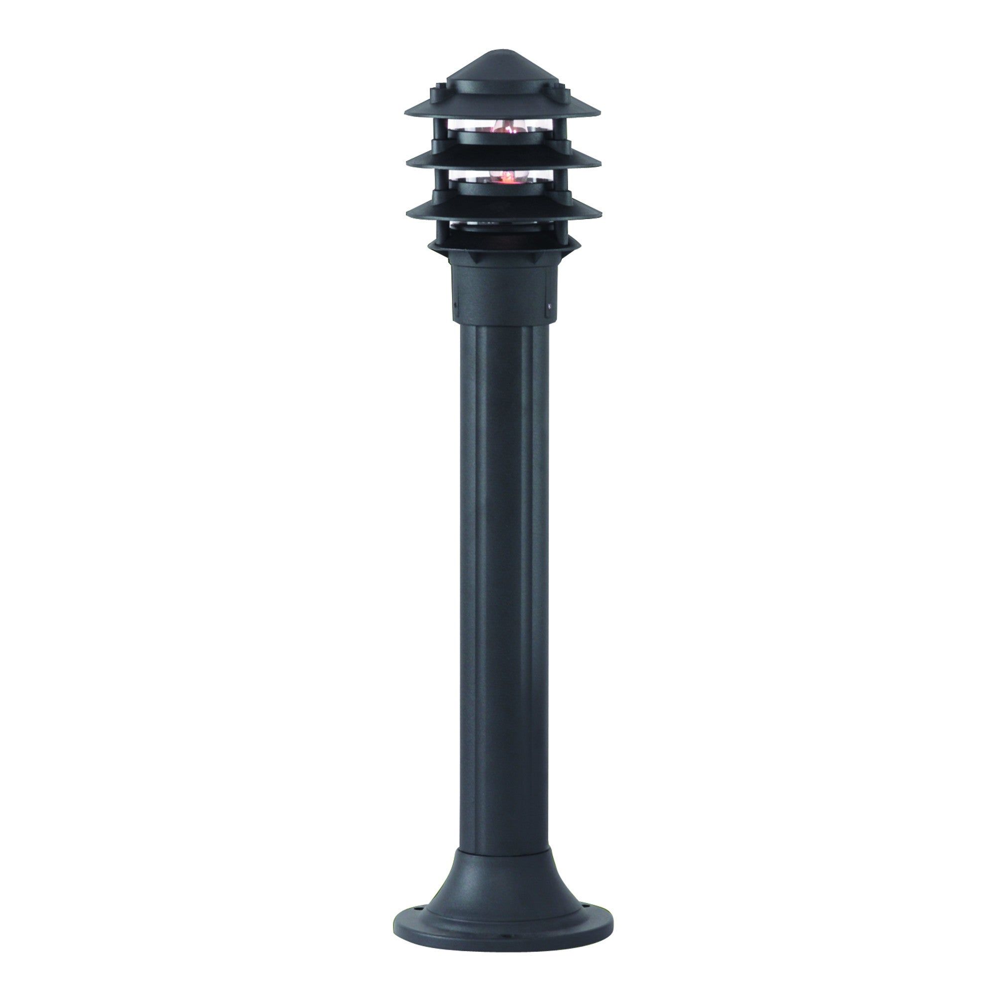 DIE CAST ALUMINIUM IP44 BLACK BOLLARD LIGHT WITH GLASS DIFFUSER 73cm - Cusack Lighting