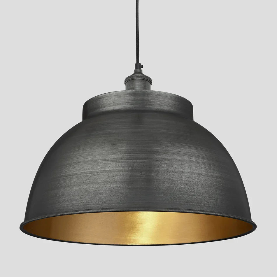 Brooklyn Dome Pendant - 17 Inch - Pewter & Brass