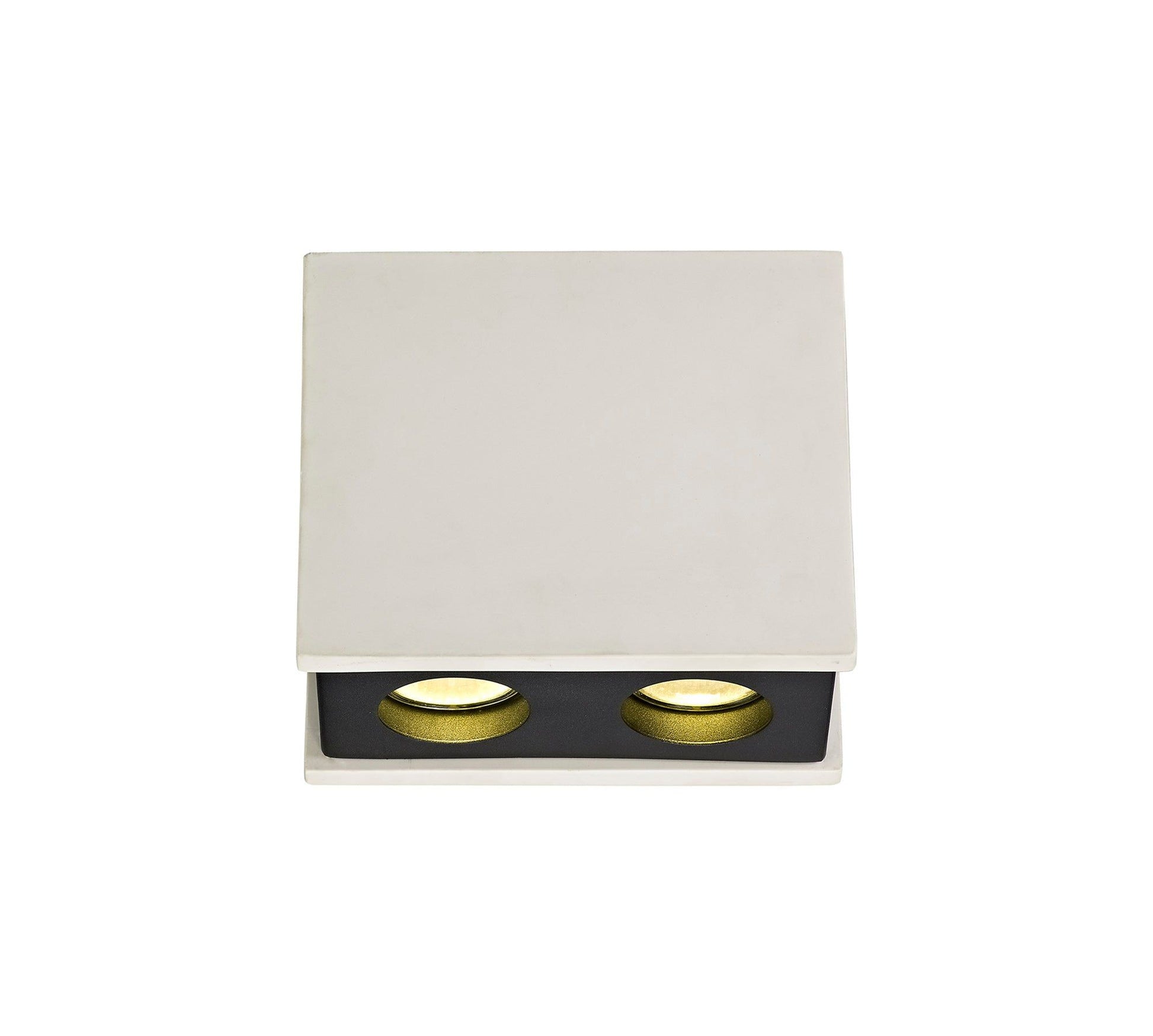 Eclectic 2 Light Rectangular Ceiling GU10, White Paintable Gypsum With Matt Black Cover/ Matt White Cover/Polished Chrome Cover