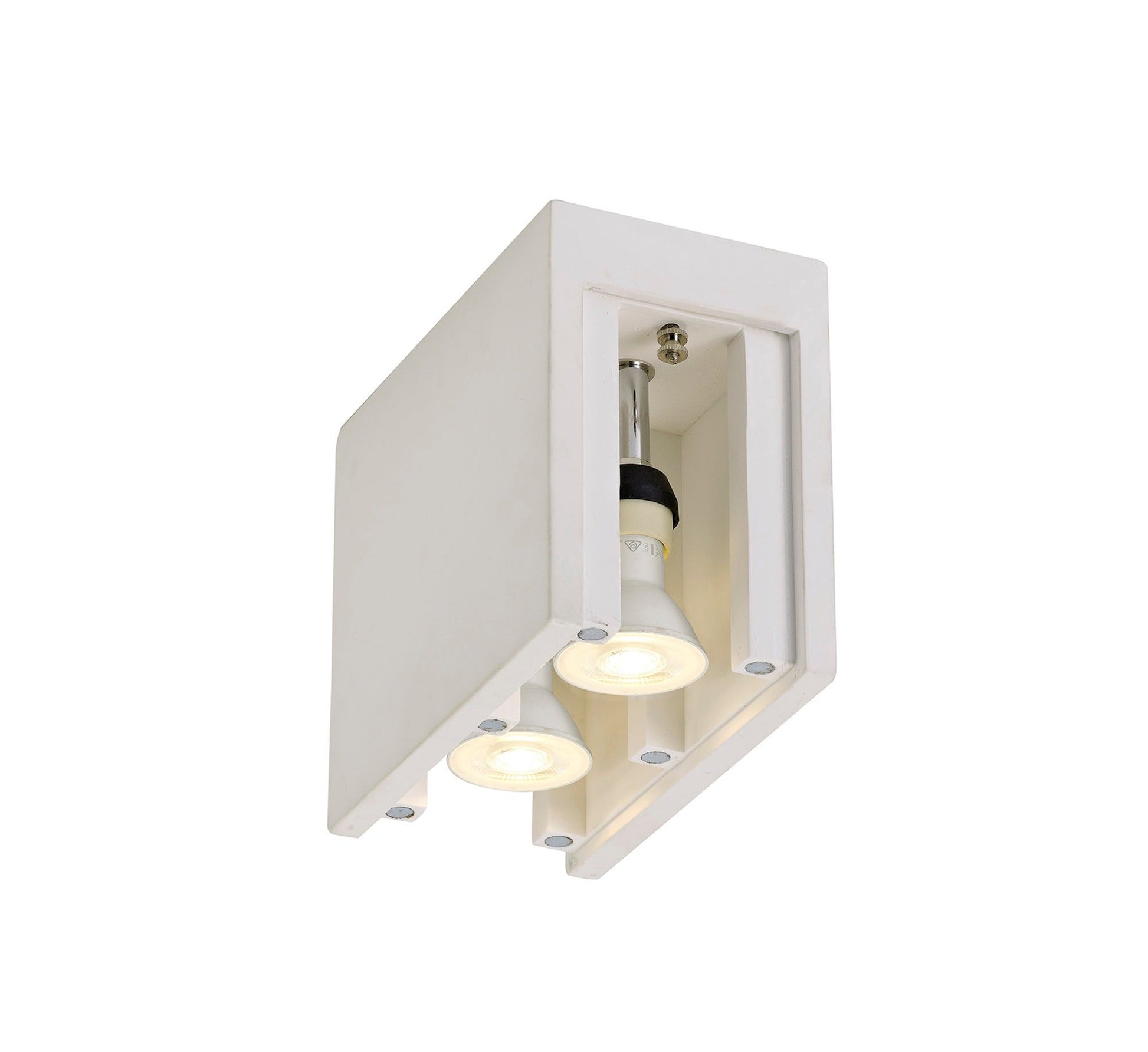 Eclectic 2 Light Rectangular Ceiling GU10, White Paintable Gypsum With Matt Black Cover/ Matt White Cover/Polished Chrome Cover