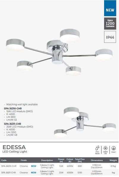 Edessa 5x5w/3x5w LED Ceiling Light Chrome - Cusack Lighting