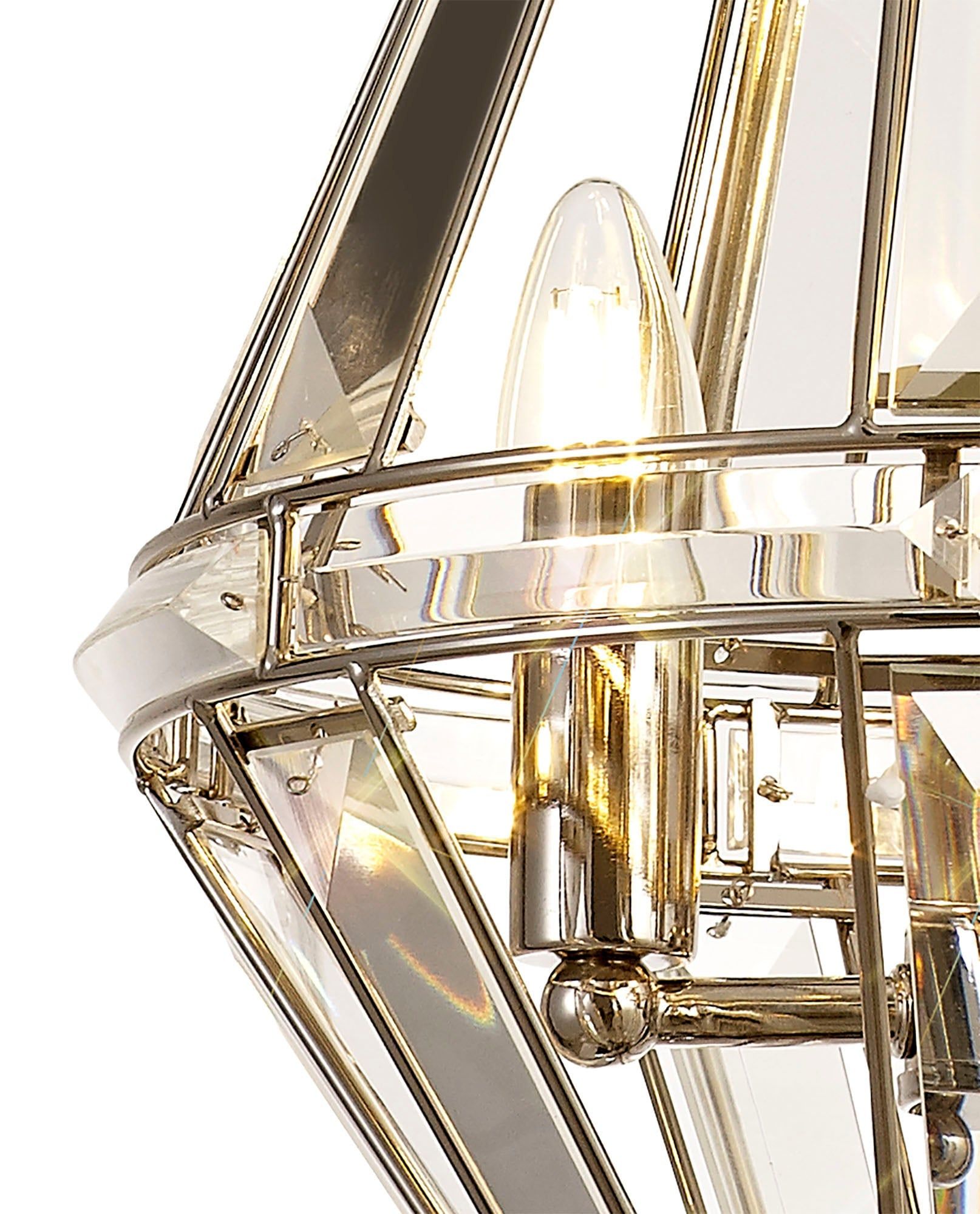 Eleanor Diamond/Tear Drop Pendant, 3 Light E27, Polished Nickel