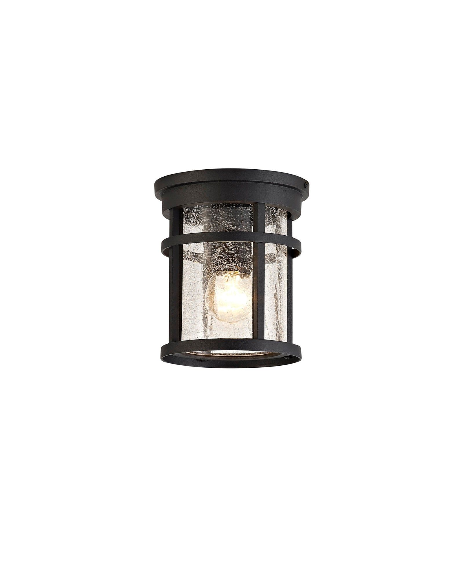Secten Ceiling, 1 x E27, Black/Clear Crackled Glass, IP54, 2yrs Warranty