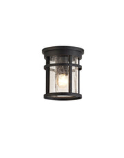 Secten Ceiling, 1 x E27, Black/Clear Crackled Glass, IP54, 2yrs Warranty