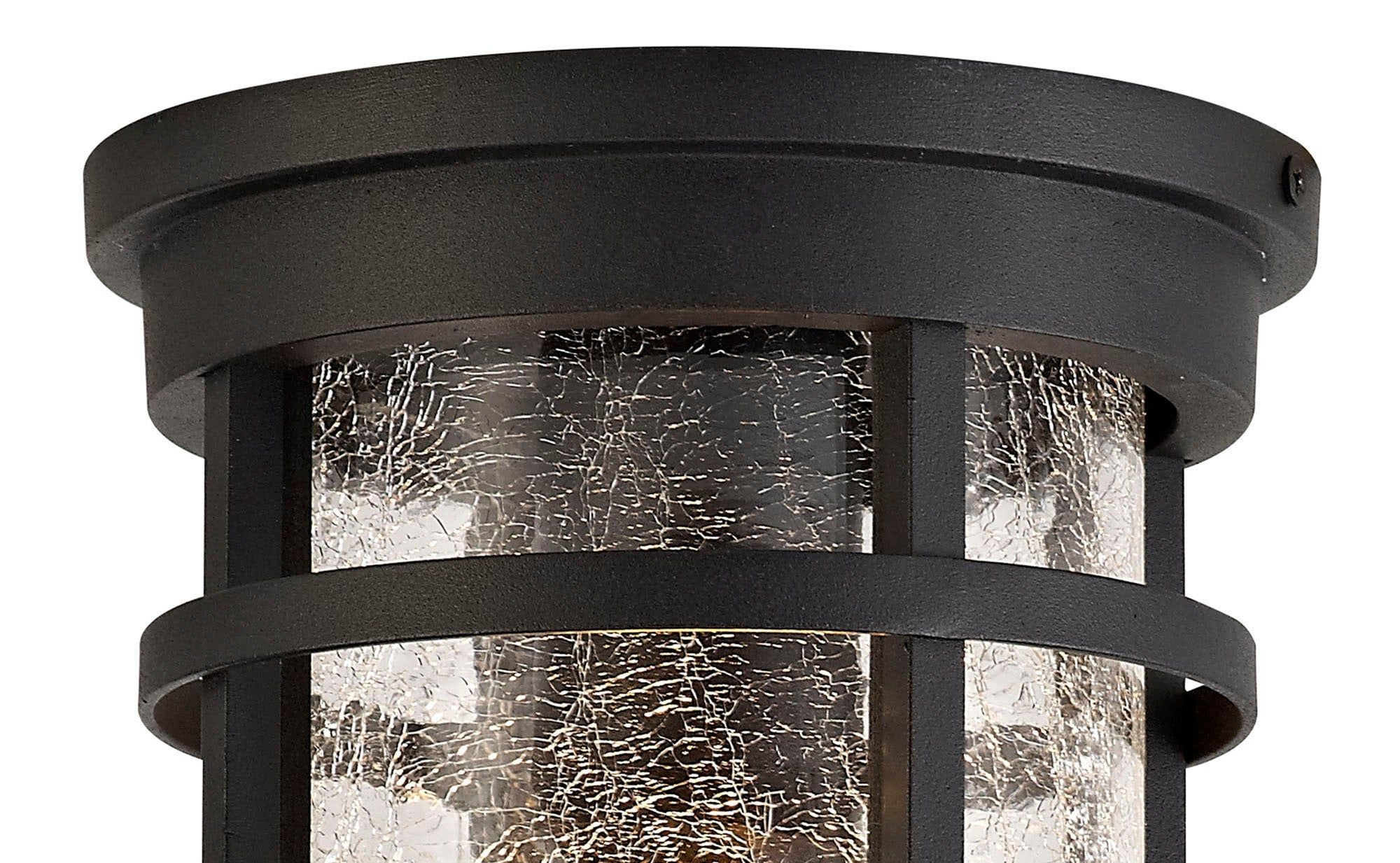 Secten Ceiling, 1 x E27, Black/Clear Crackled Glass, IP54, 2yrs Warranty